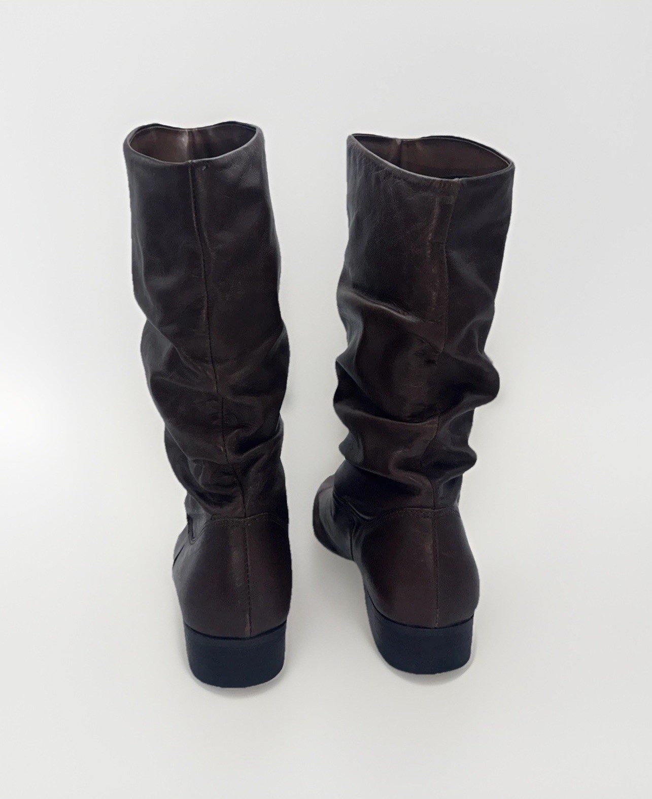 Women’s Brown Leather Mid Calf Boots Size 9M Flat Casual Riding Boots