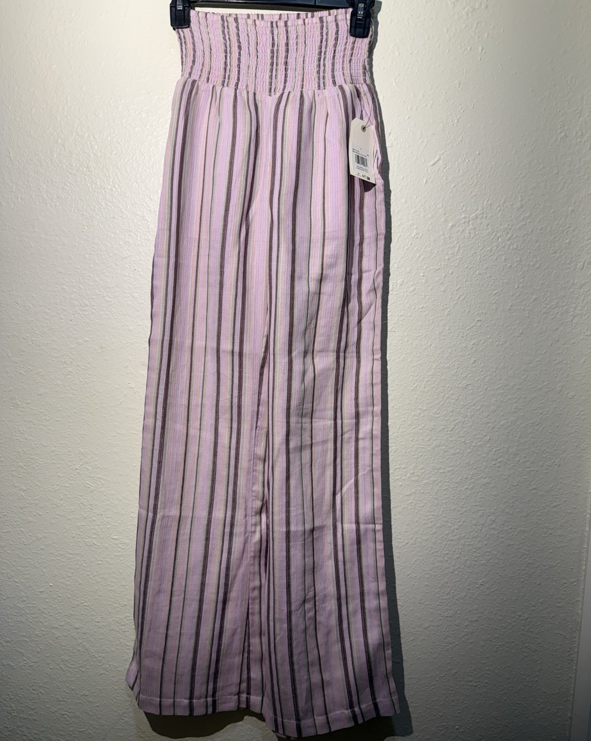 Billabong Women’s Purple Striped Wide-Leg Pull-On Pants High Rise Rayon S
