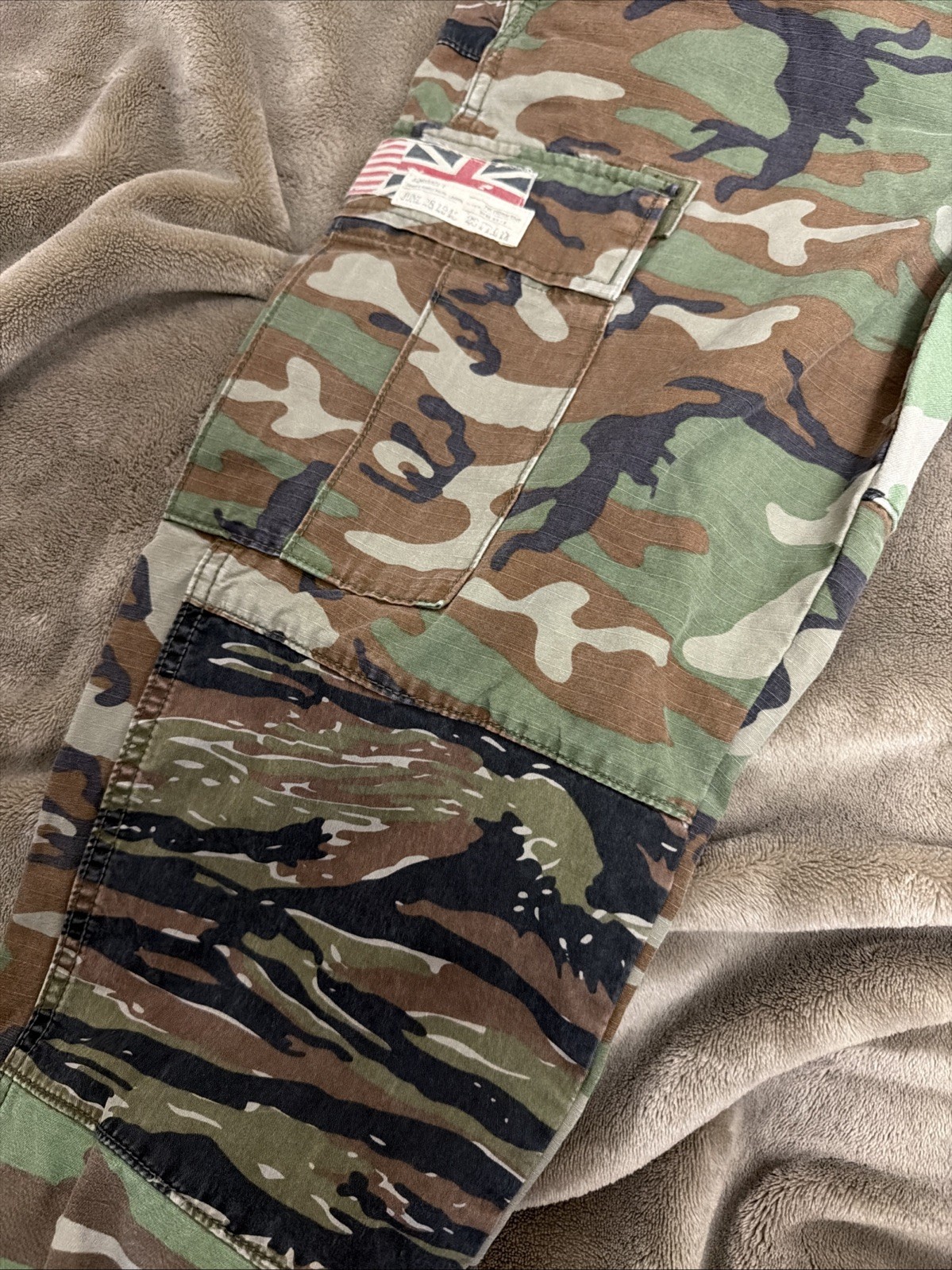 Polo Ralph Lauren Denim Supply USA Flag Camo Cargo Military Patchwork Pants 32