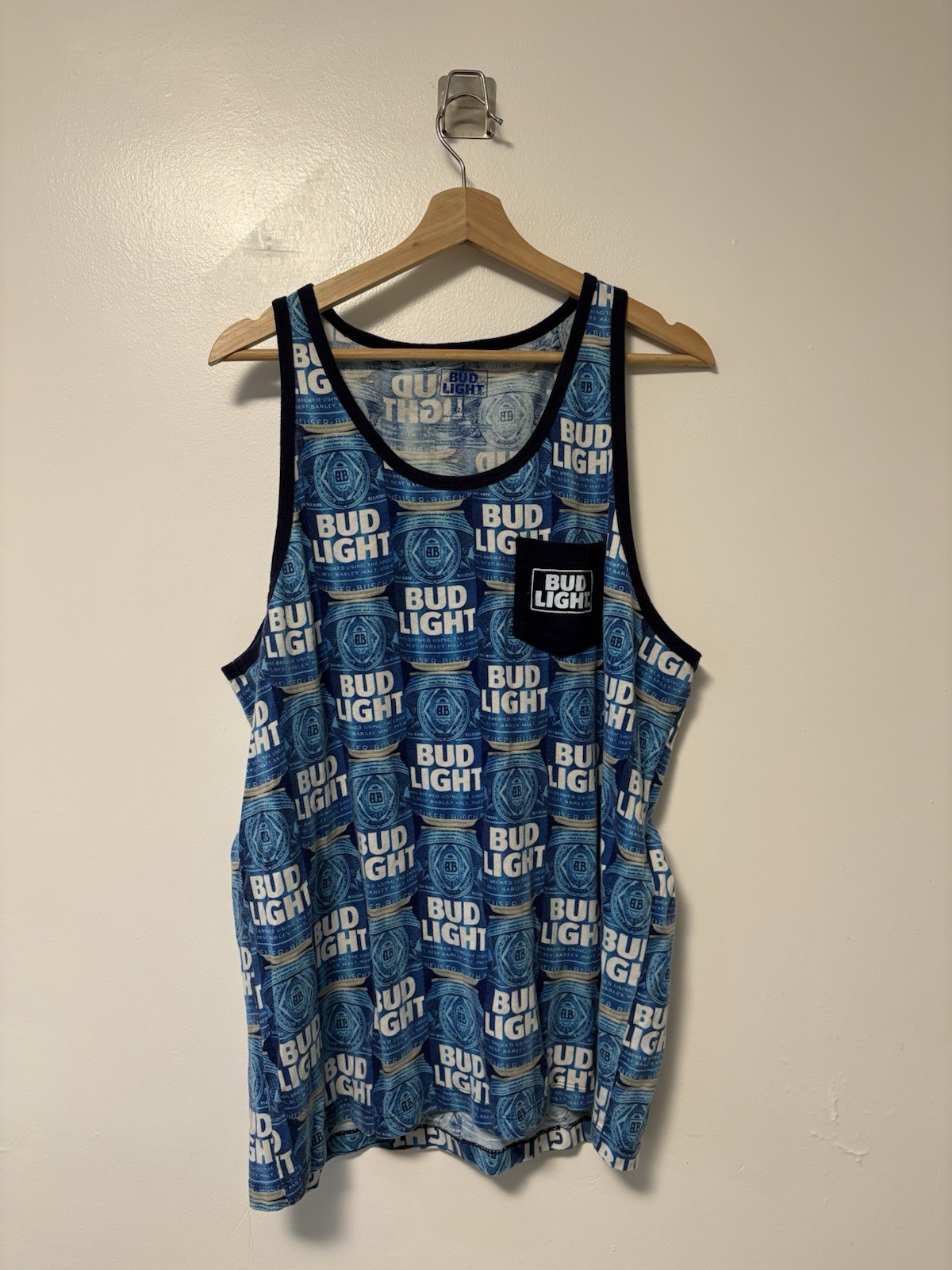 Vintage 2017 Bud Light All Over Print Pocket Tank Top Beer Graphic