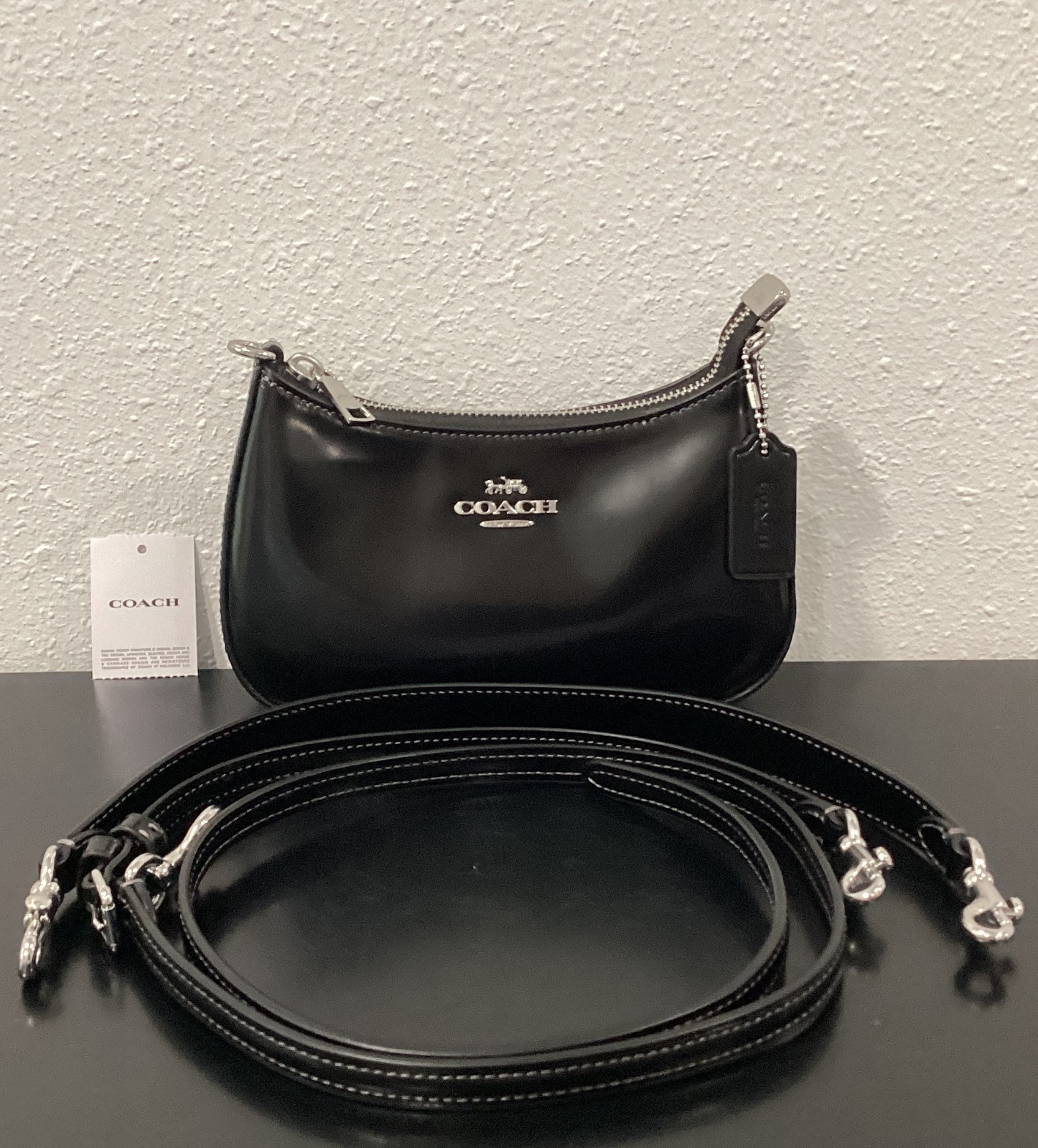 Coach Teri Mini CW310 Black 7.75″ x 4.75″ x 2.25″ Spazzolato Leather 2 Straps