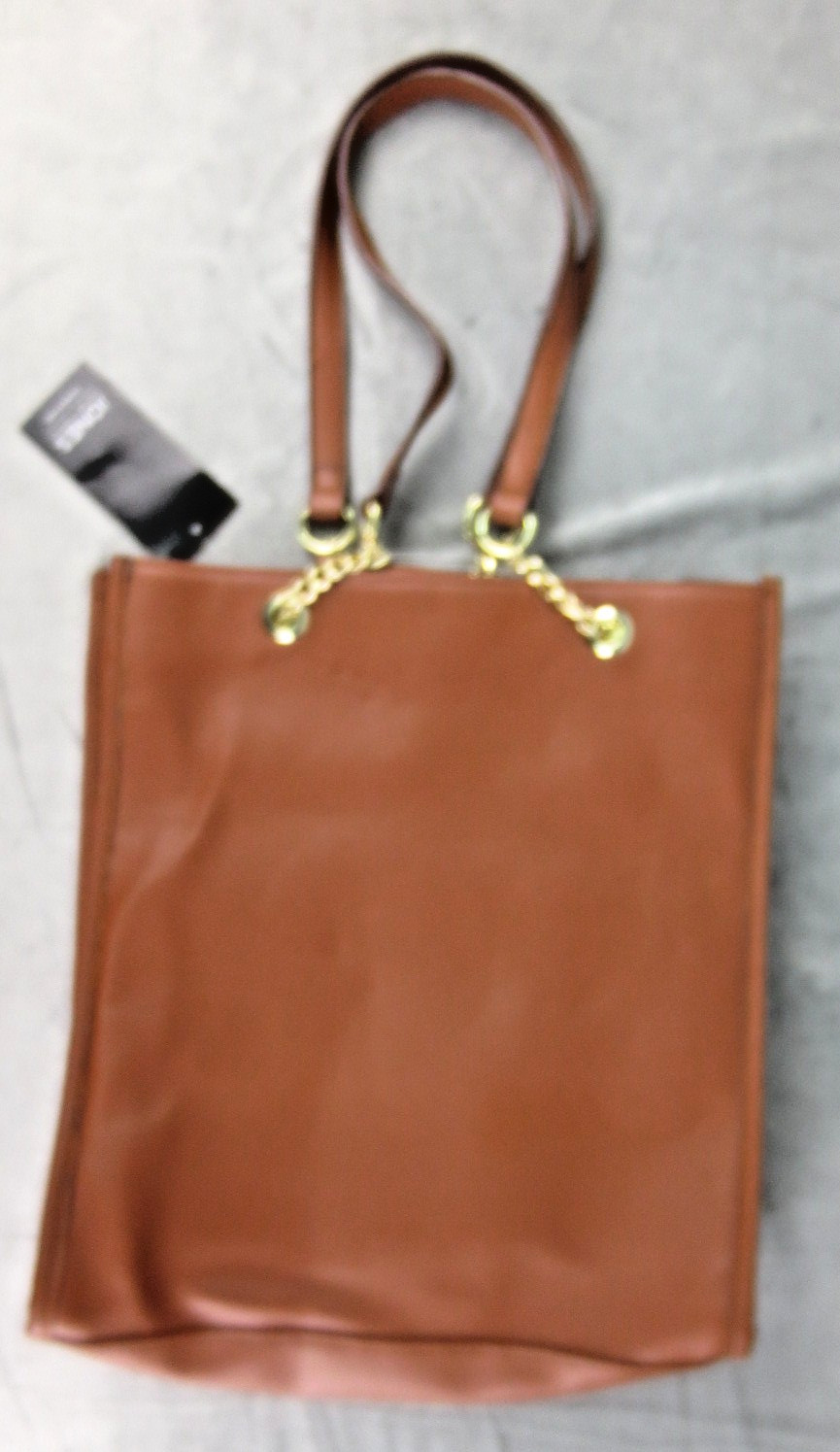 NWT JONES NEW YORK Abby Double Handle Gold Tan Brown Purse 13x12x3” Faux Leather