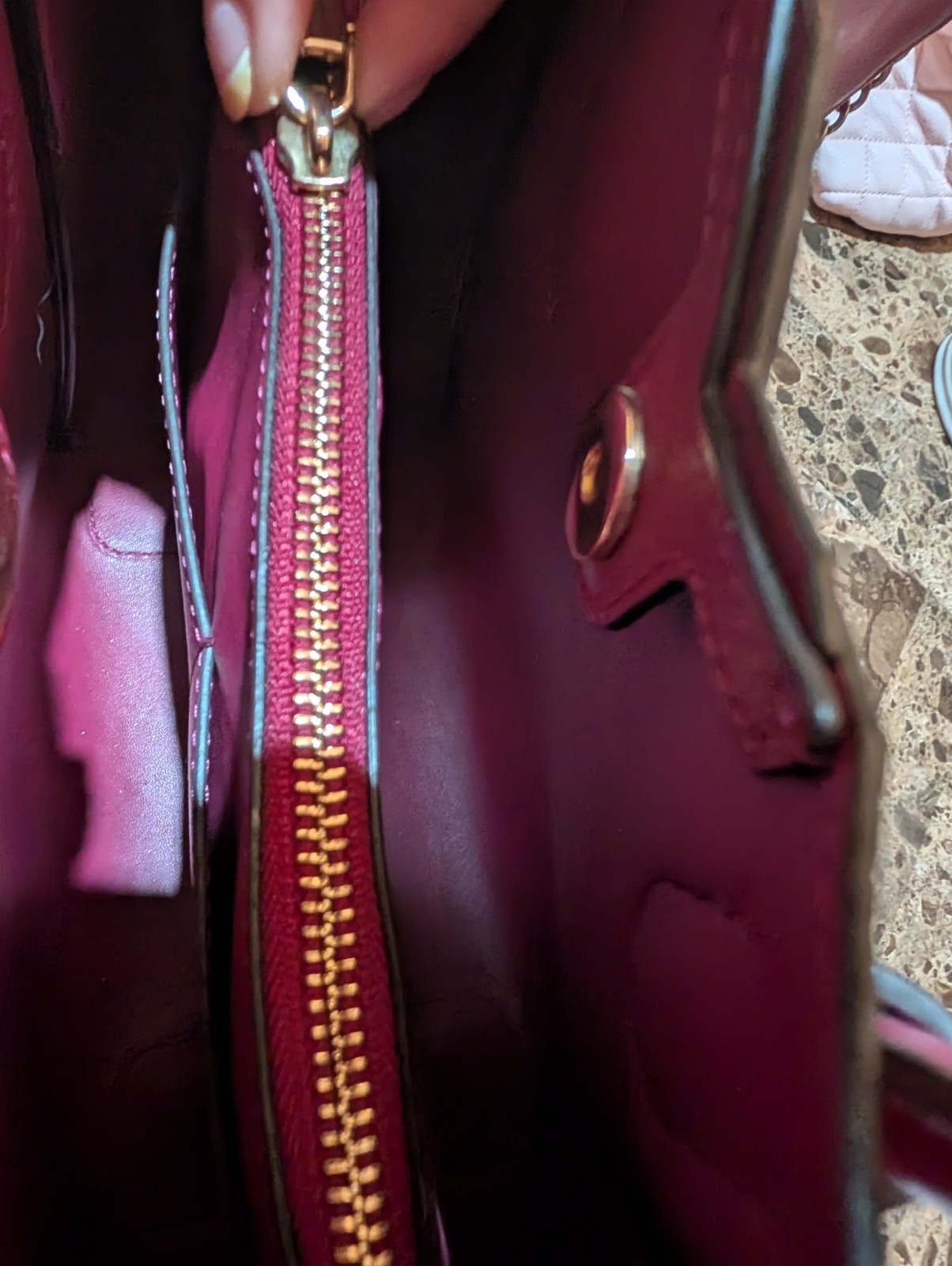 Michael Kors Burgundy Pebbled Satchel Double Handle Zip w/ Gold-Tone Logo Charm
