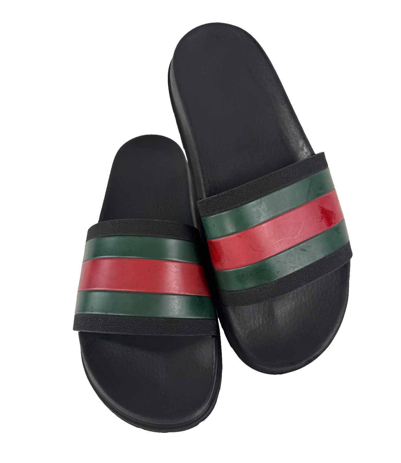 $510 Gucci Auth Men Black Web Rubber Pool Slides 9.5 US 9 UK 43 EU Sandals Shoes