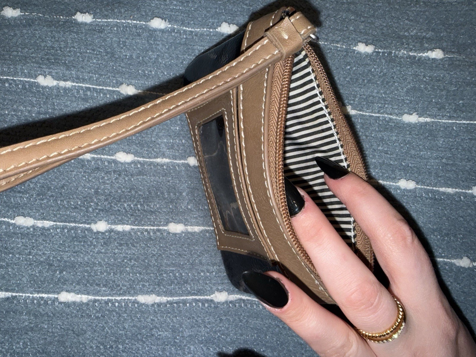 Nine West Black/Brown Women’s Wristlet Wallet Zip Logo Wrist Strap Credit Card