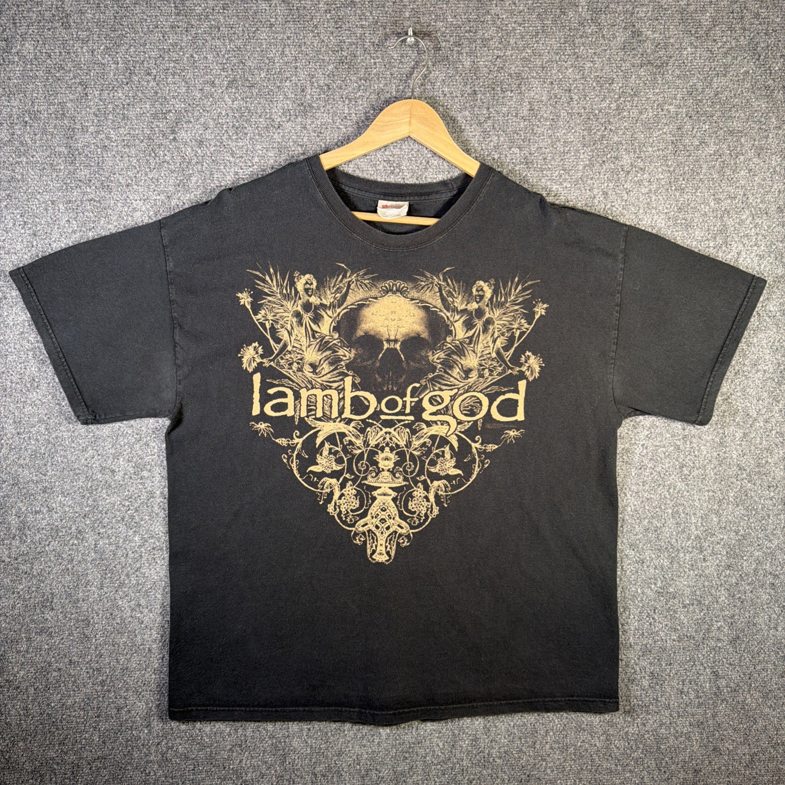 Vintage Lamb Of God Shirt Mens XL Black 90s Band Tee Skull Metal Music Tribal