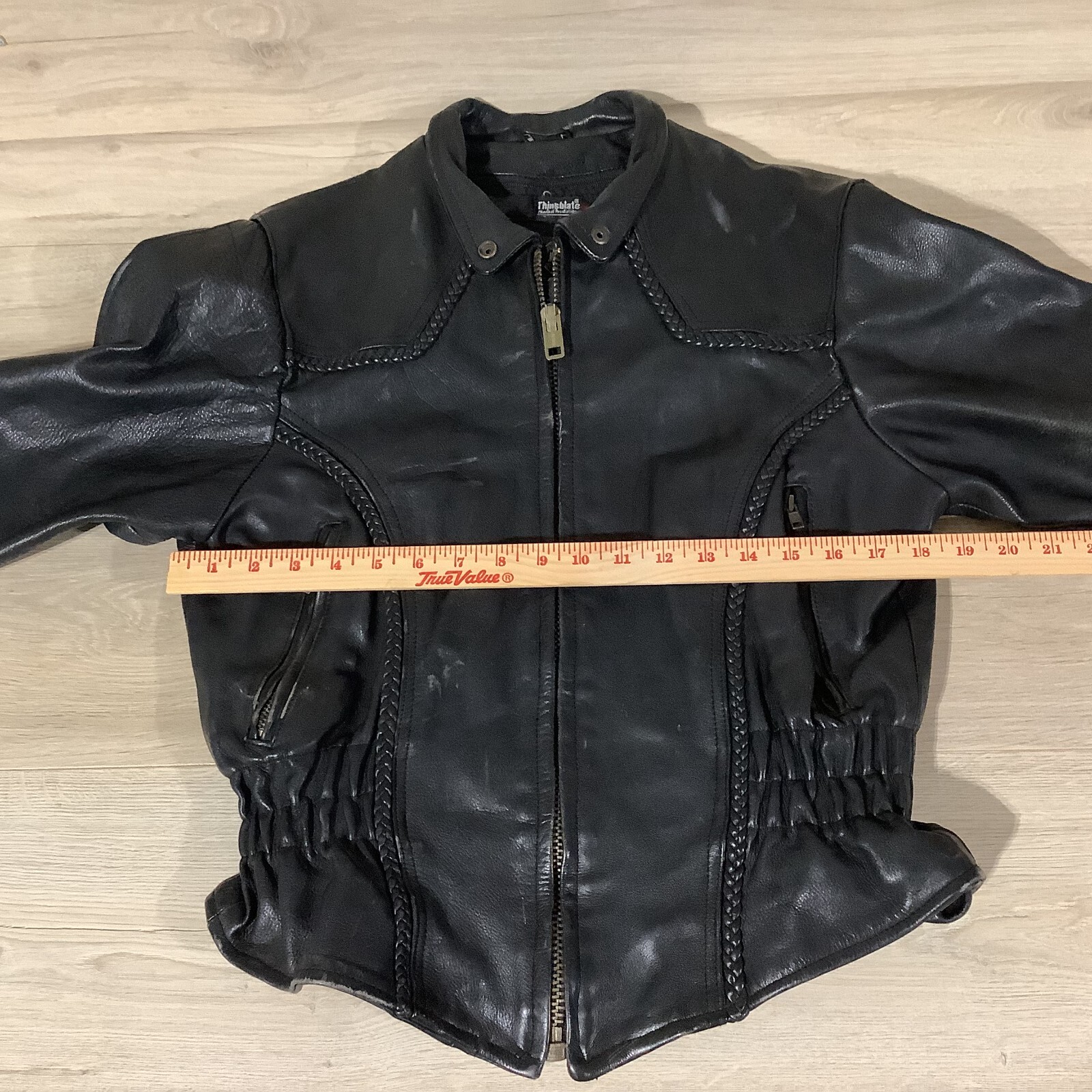 VTG RARE Trim Leather Jacket Braid Thinsulate Heavy Motorcycle Biker Liner 90s L