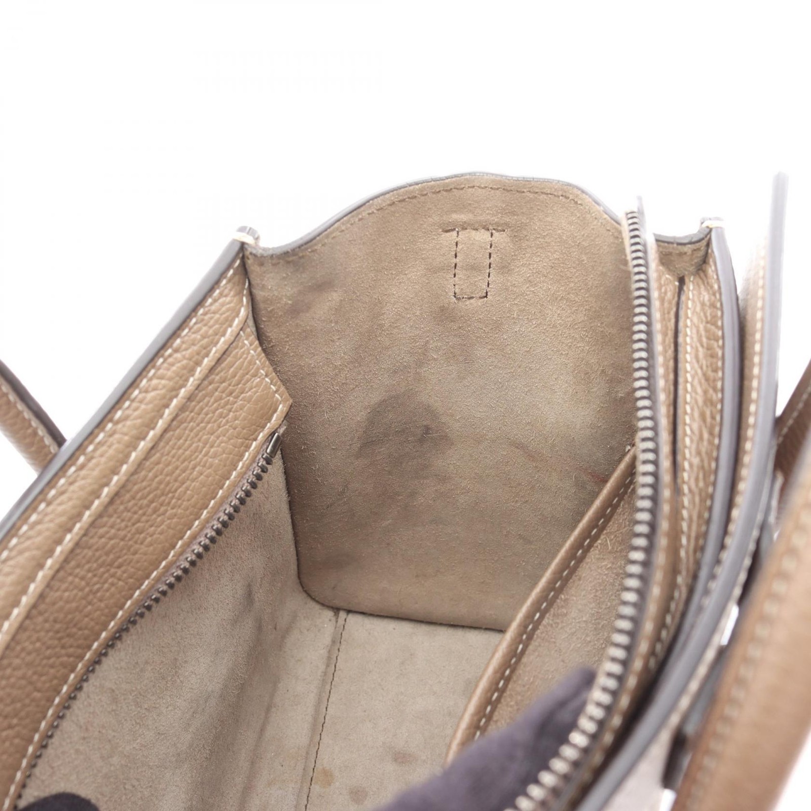 CELINE Luggage Nano Shopper Shoulder Handbag 189243 leather Gray Used Women