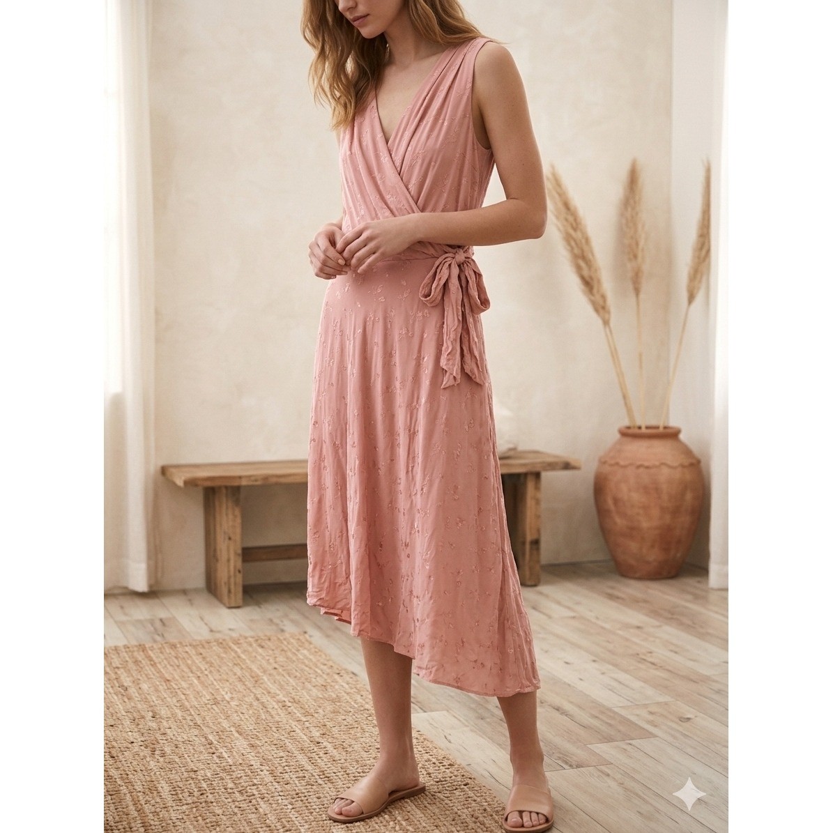 Lauren Ralph Lauren Pink Floral Jacquard Faux Wrap Asymmetrical Midi Dress 14