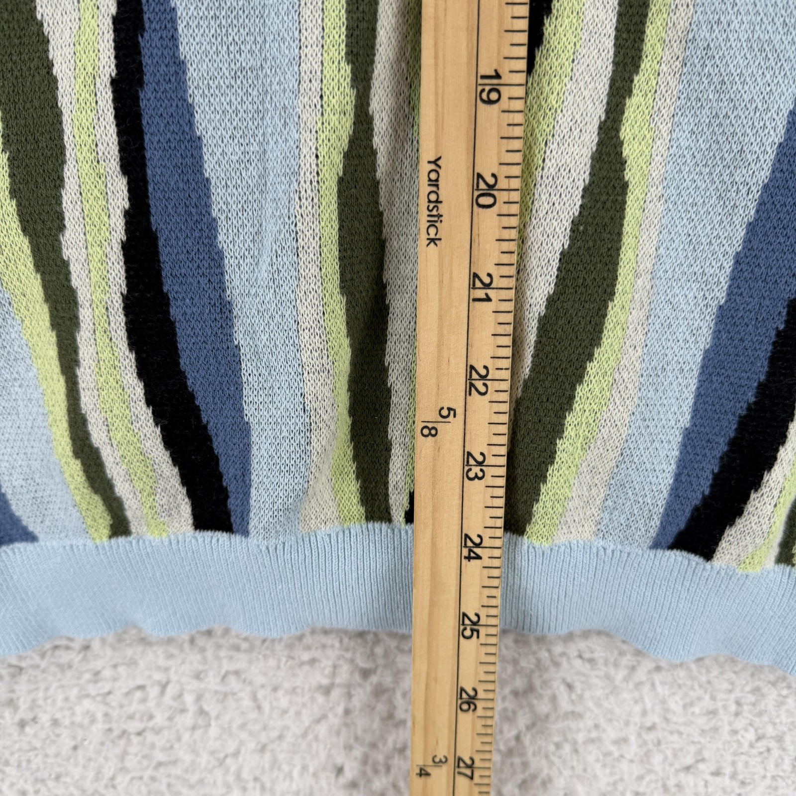 WeSC Sweater Mens Medium Blue Striped Button Cardigan Knit Polo Retro Y2K