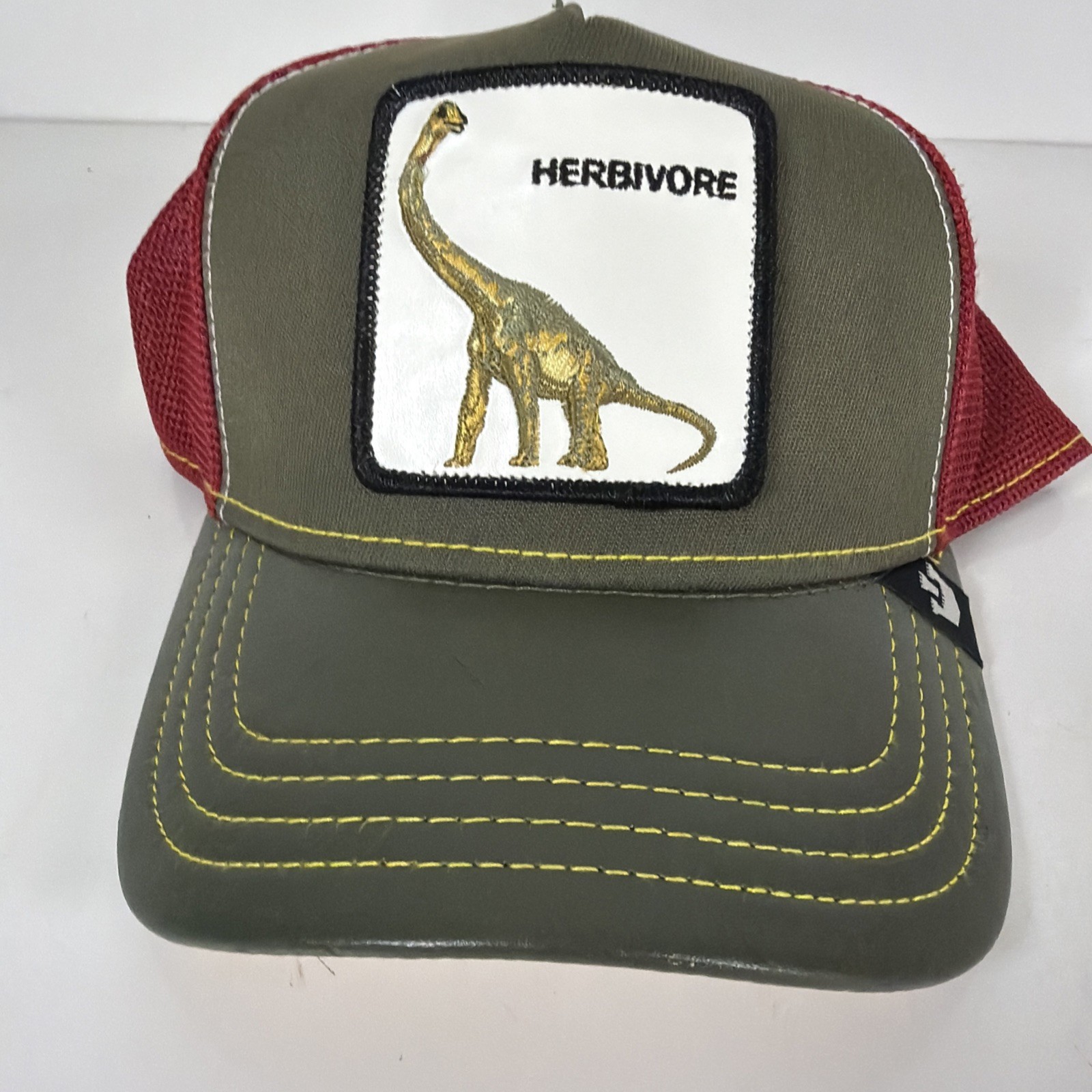 Goorin Bros The Farm Herbivore Snapback Cap Hat in Green/Red – Mesh and Leather