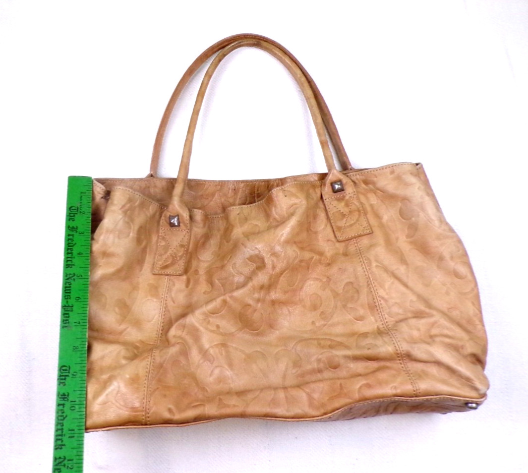 Falor Italia Le Borse Large Embossed Leather Tote Bag Made In Italy Tan