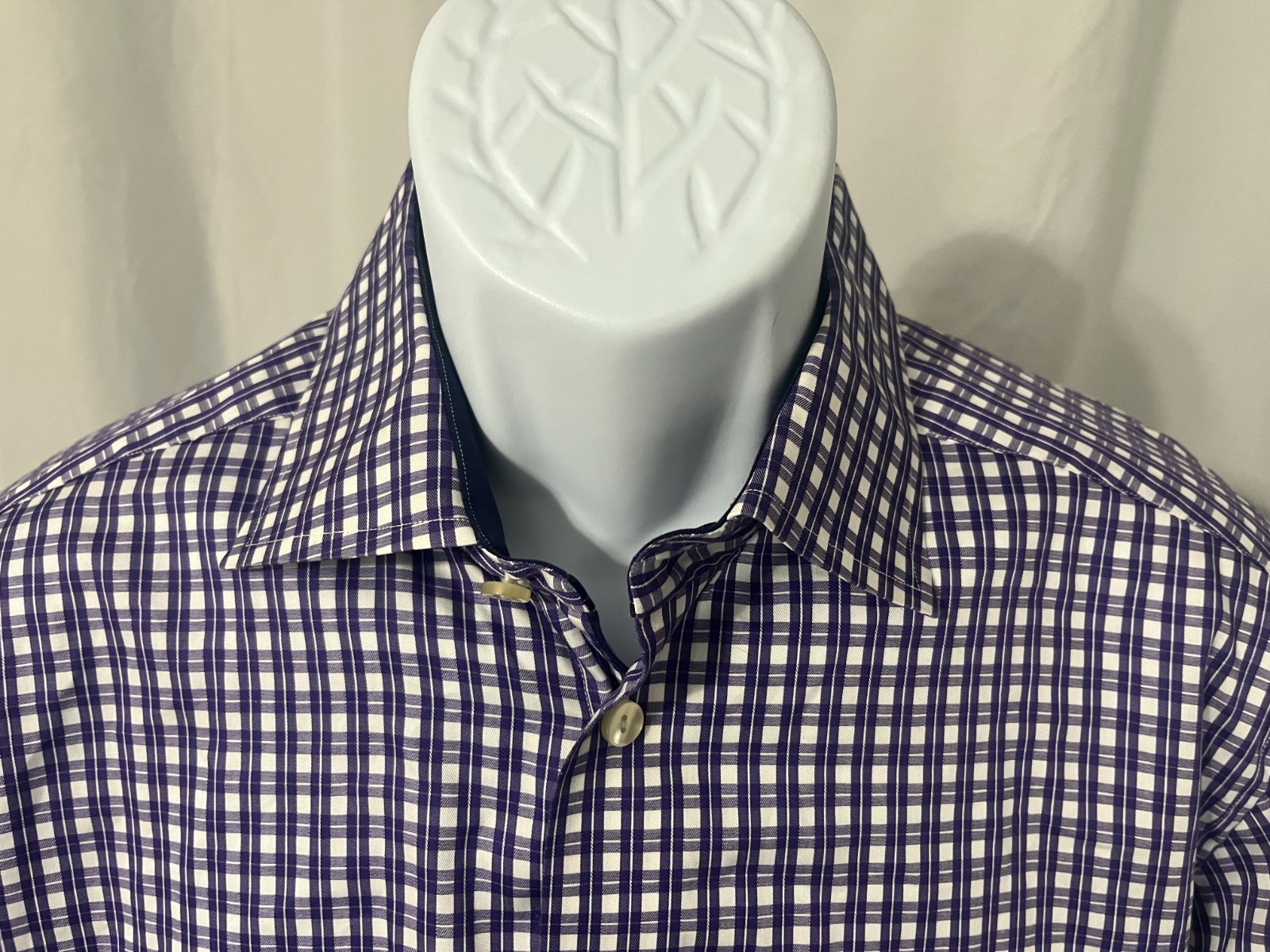 👔 Eton Men’s White Purple Contemporary Fit Dress Shirt 16 41 L Casual 💼✨