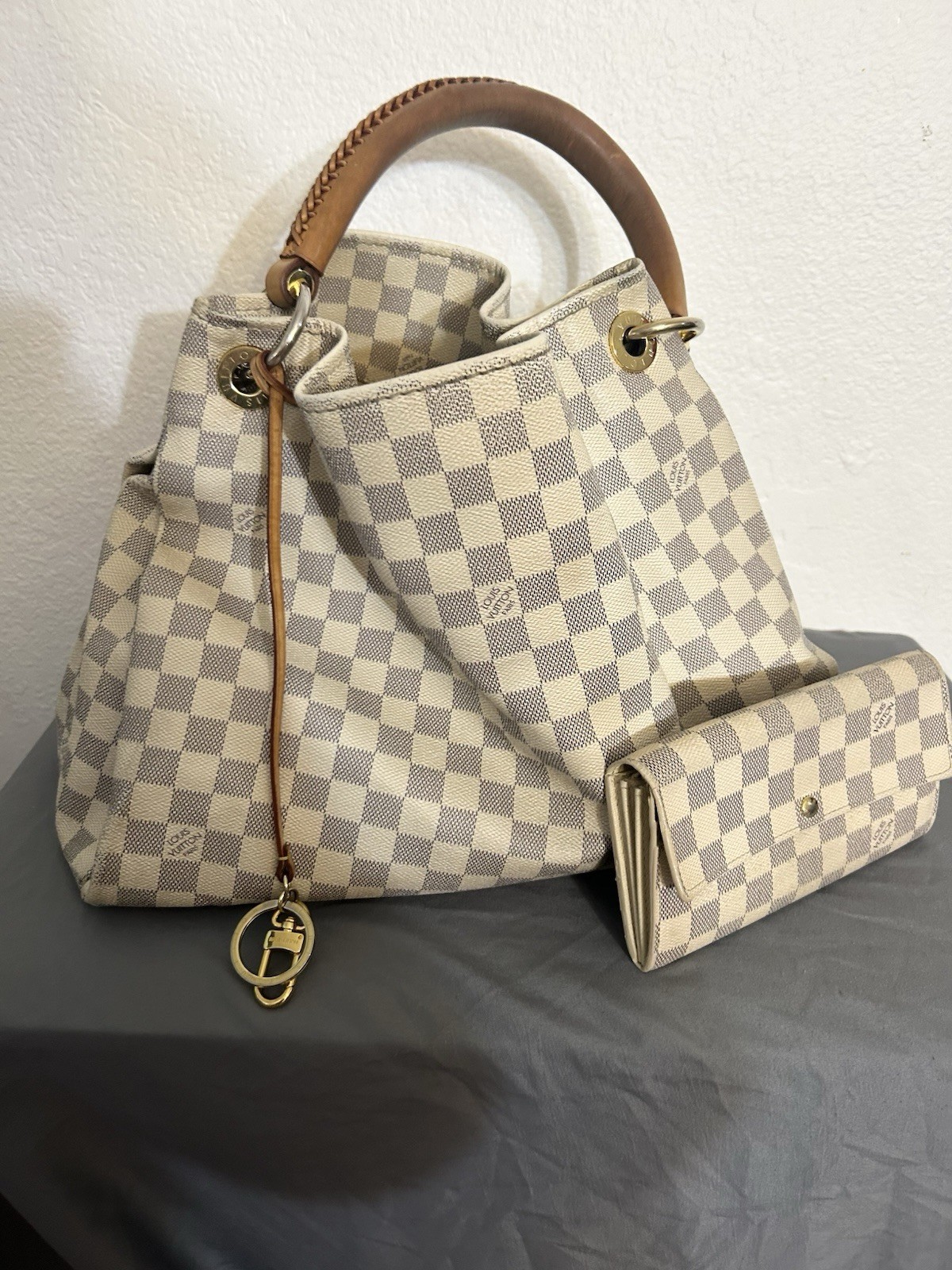 Louis Vuitton Damier Azur Large Hobo Bag w/ Wallet, Gold Hardware, Pockets