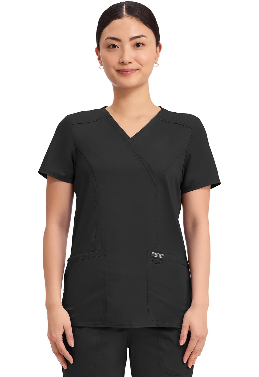 WW Revolution by WW610 Womens Mock Wrap Scrub Top, Black, M
