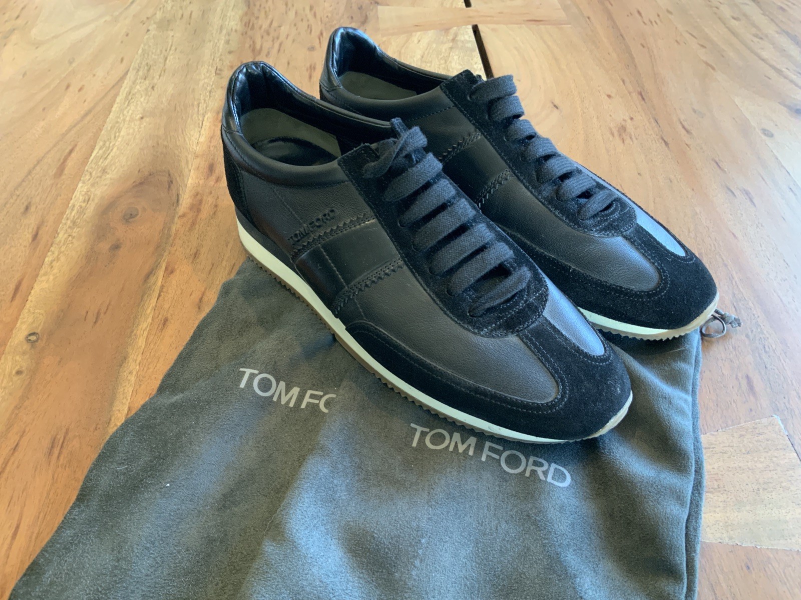 Tom Ford Black Suede and Leather Oxford Sneakers Size 8