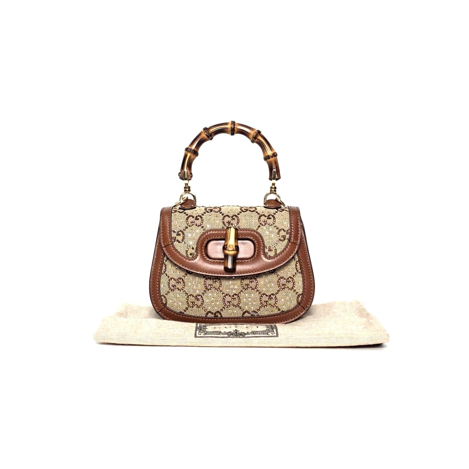 Gucci Bamboo 1947 Handbag Mini Beige Bag 17x12x5cm SN:735116000926