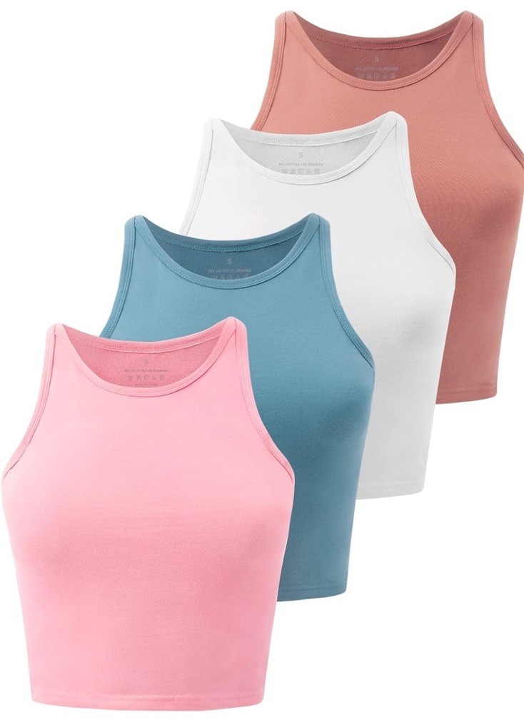 Kole Meego Crop Tops For Women Workout Cropped Tank Top High Neck Pack Of 4