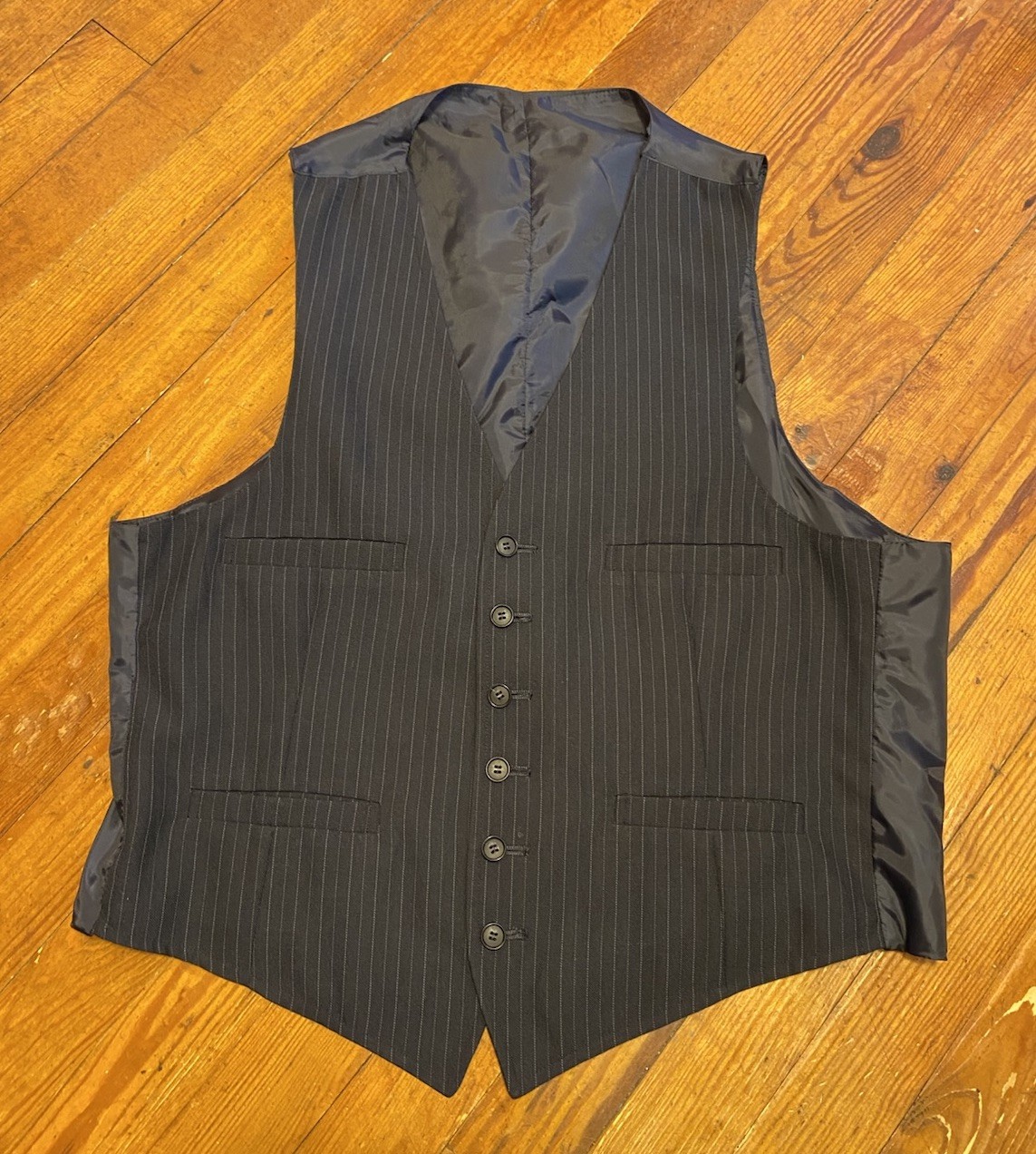 VTG Haspel Kenner 3 Pc Disco Blazer Pants 37X31 Vest Blue Stripe Linen Suit 40R