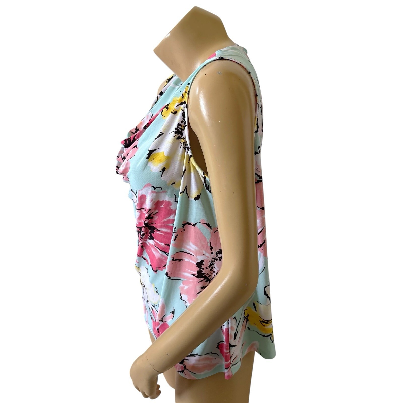 Black Label Evan Picone Top Womens Large Floral Sleeveless Cowl Neck Blouse