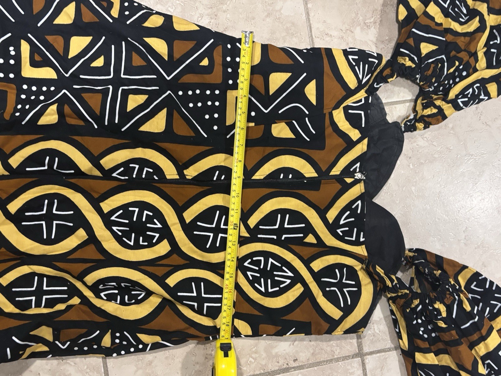Ankara African Print Mermaid Maxi Dress Large Cap Sleeve Black Brown Yellow