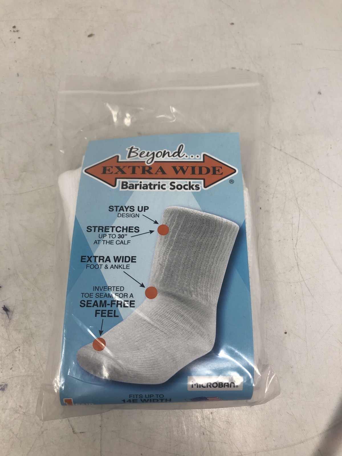 Bariatric Socks Extra wide 30″At Calf 14E Width 1 Pair Adult Size White