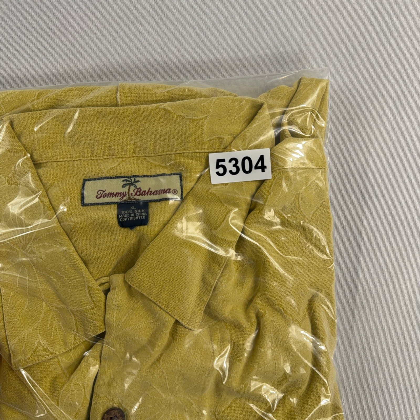 Tommy Bahama Button Down Shirt Tonal Floral Silk Jacquard Yellow Mens XL