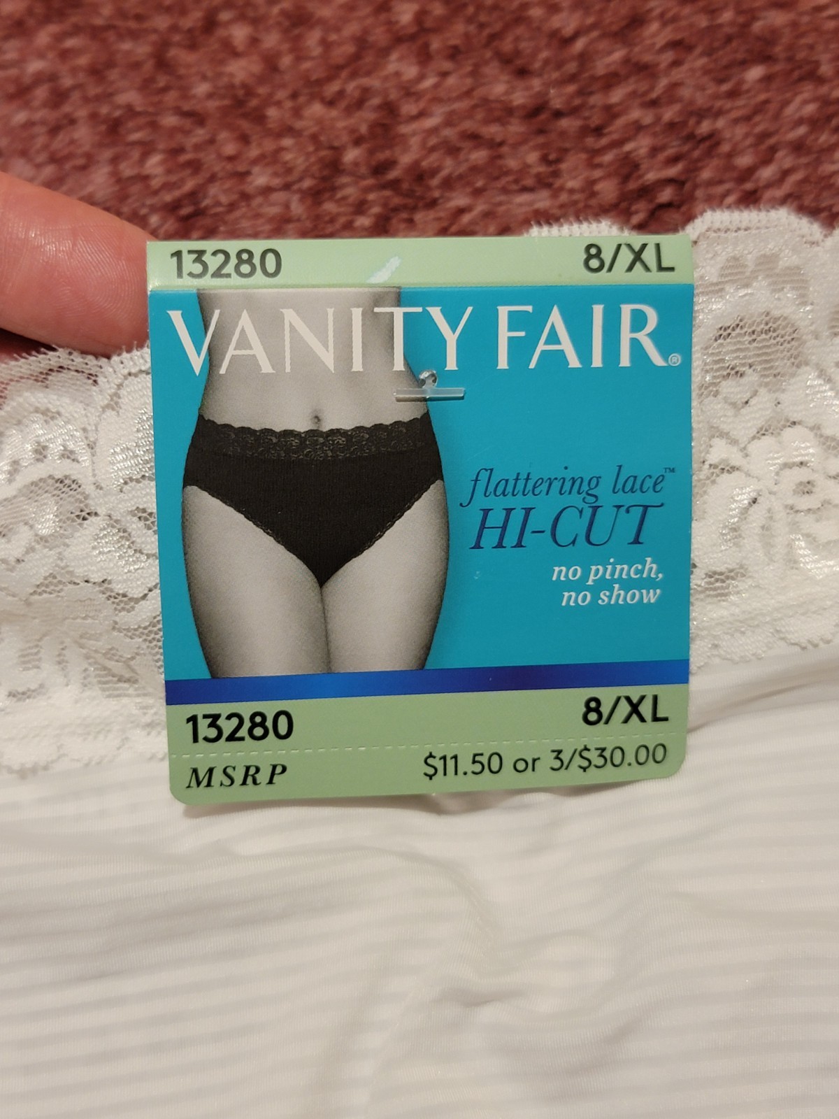 Women’s Vanity Fair High Flattering Lace High-Cut Panties Size 8 NWT