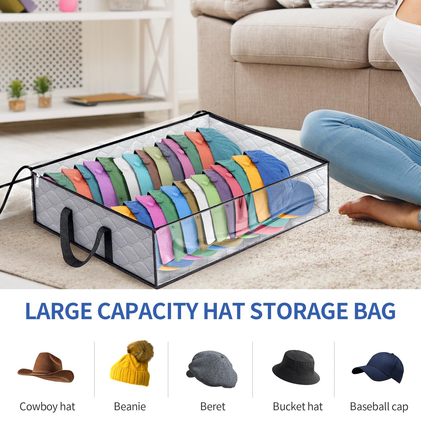 Fixwal Hat Storage Bags Wide 20 inches x 16 x 6.7 inches, grey