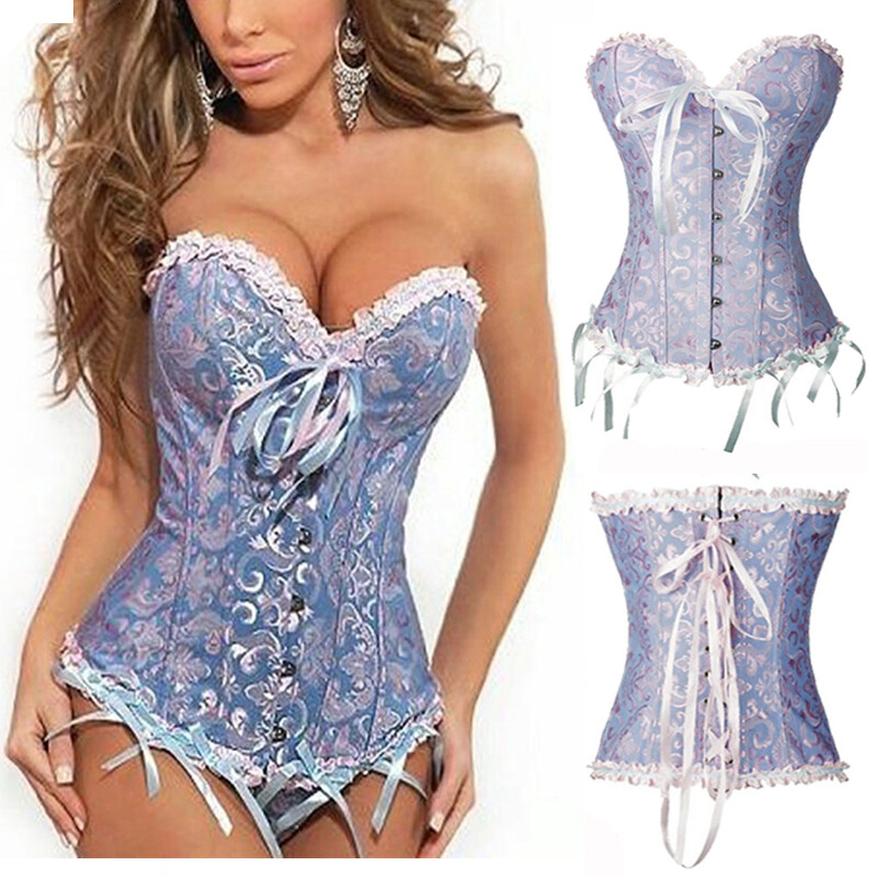 Women Lace Up Boned Bustier Corset Overbust Burlesque Lingerie Waist Trainer ADJ