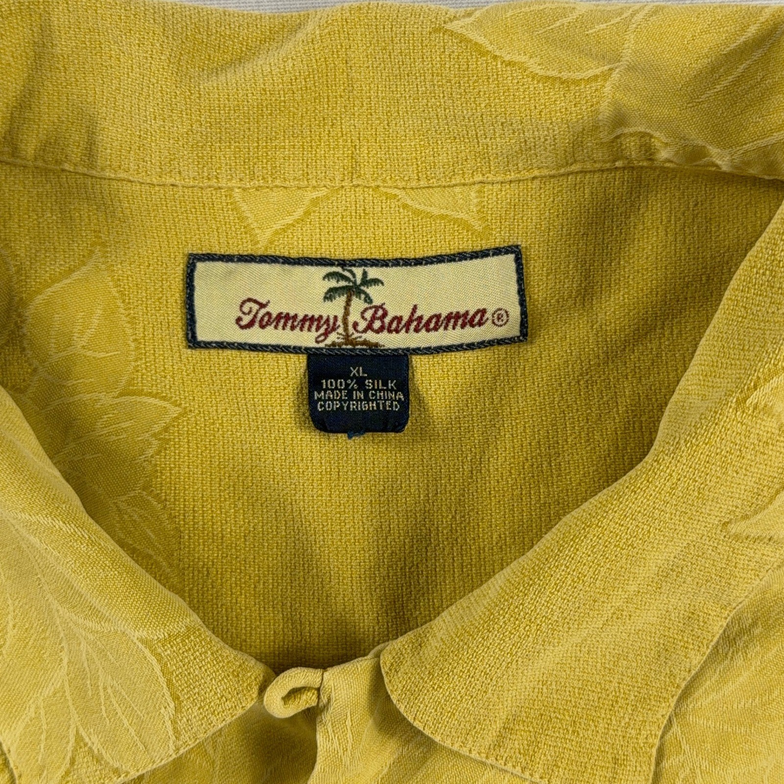 Tommy Bahama Button Down Shirt Tonal Floral Silk Jacquard Yellow Mens XL