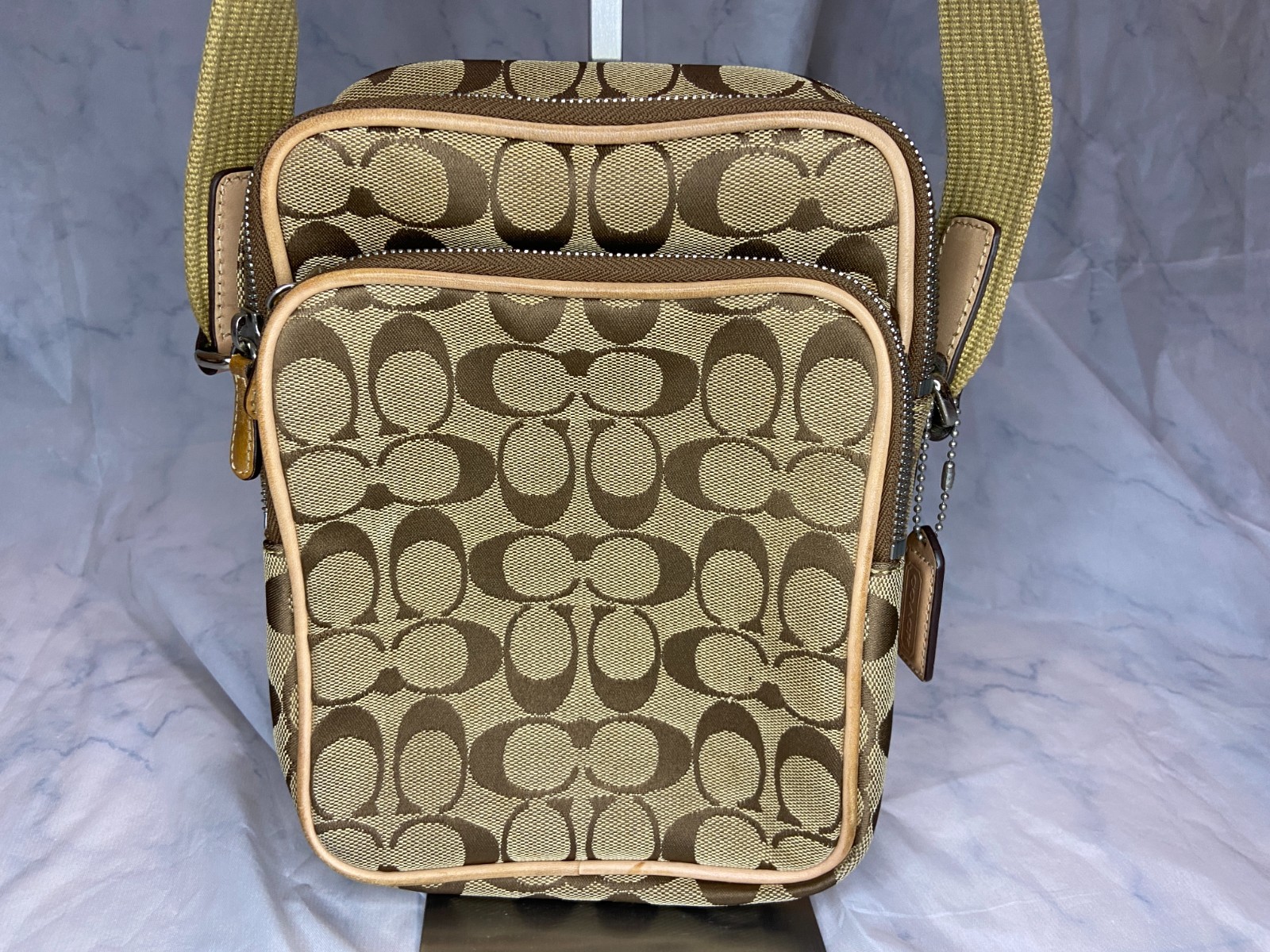 Coach Signature Jacquard 4270 Crossbody Bag Monogram Canvas beige Tan W: 7.9in