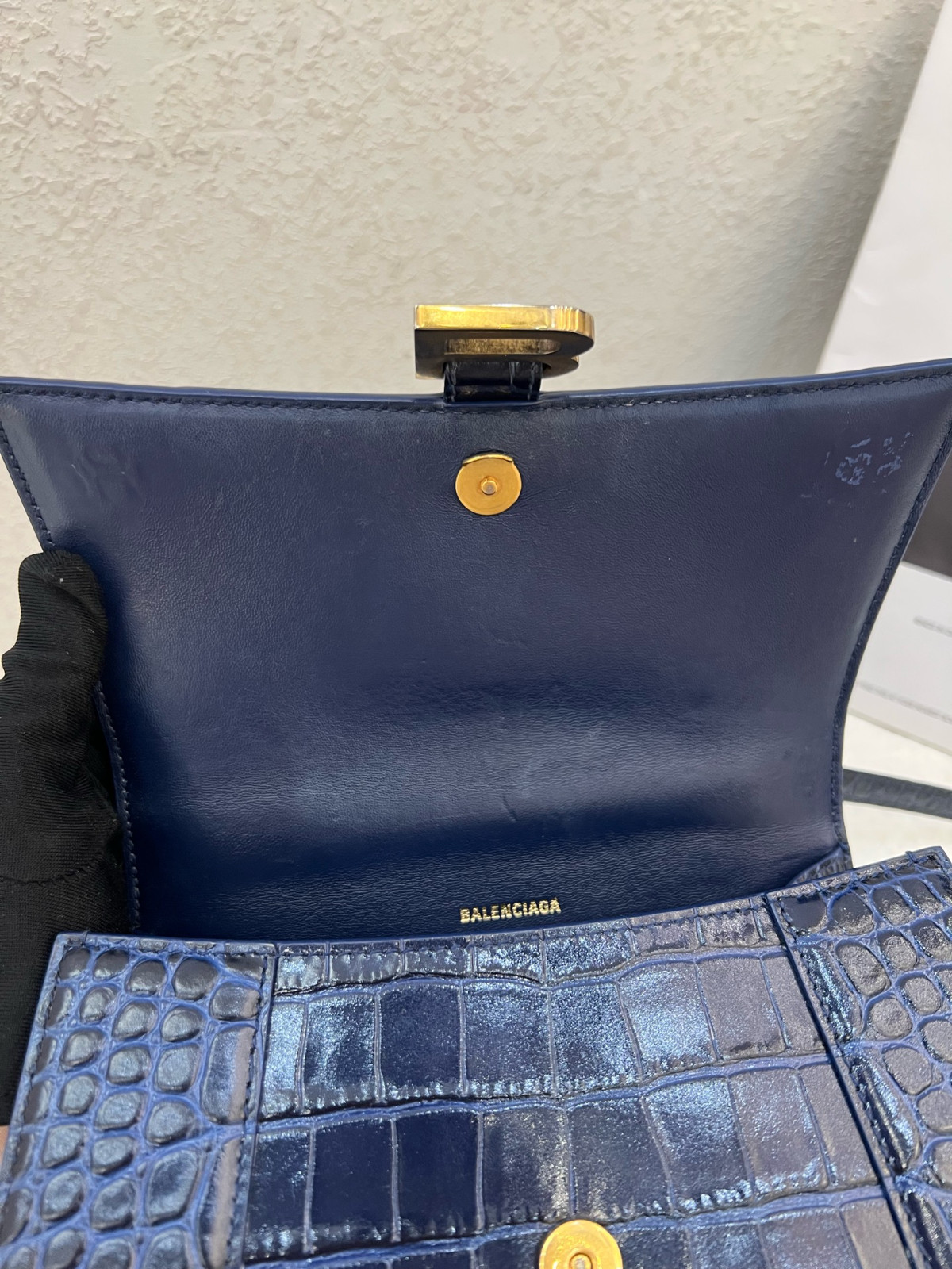 Authentic Balenciaga Hourglass Top Handle Bag S Crocodile-embossed Leather Top