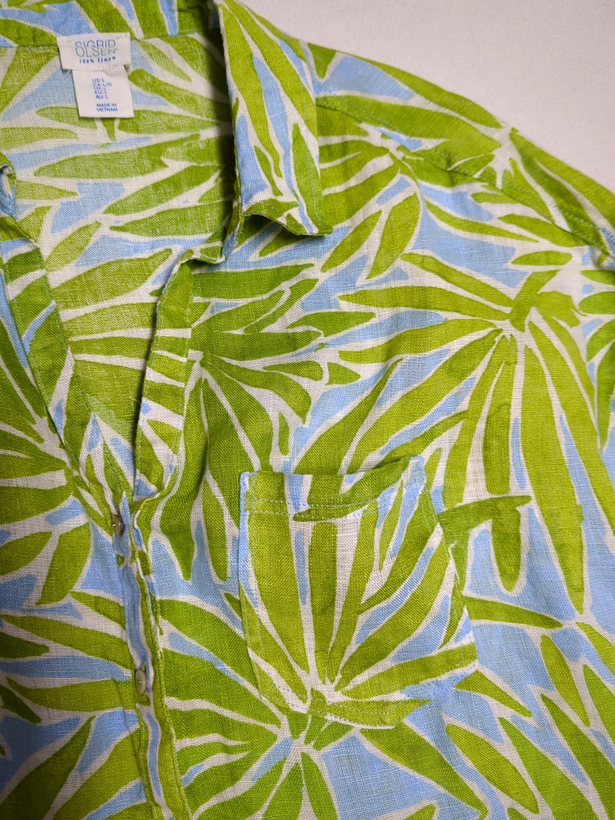 Sigrid Olsen Linen Shirt Size L Boxy Sleeveless Button Down Pocket