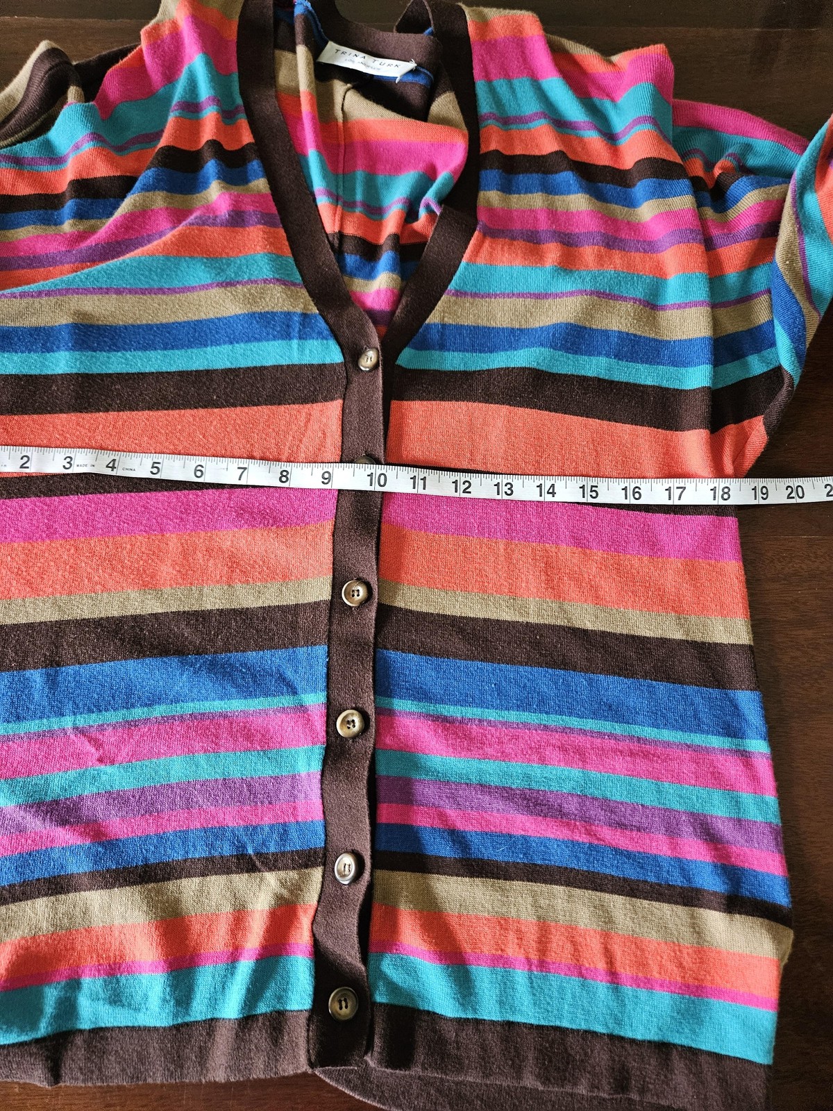 Trina Turk Sweater Med Womens Striped Button Cardigan Retro Batwing Art Viscose
