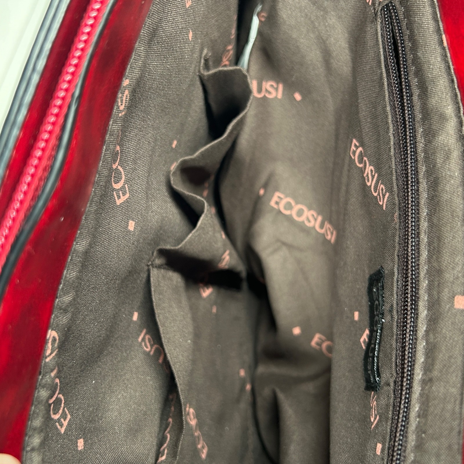 Ecosusi Messenger Bag Red Brown Faux PU Leather Bow Collegiate Crossbody Satchel