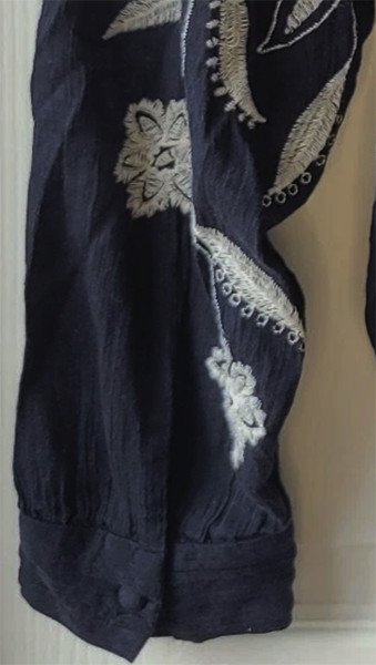 NWT! J JILL NAVY BLUE EMBROIDERED WHITE FLORAL PLEAT PINTUCK SHIRT TUNIC TOP XL