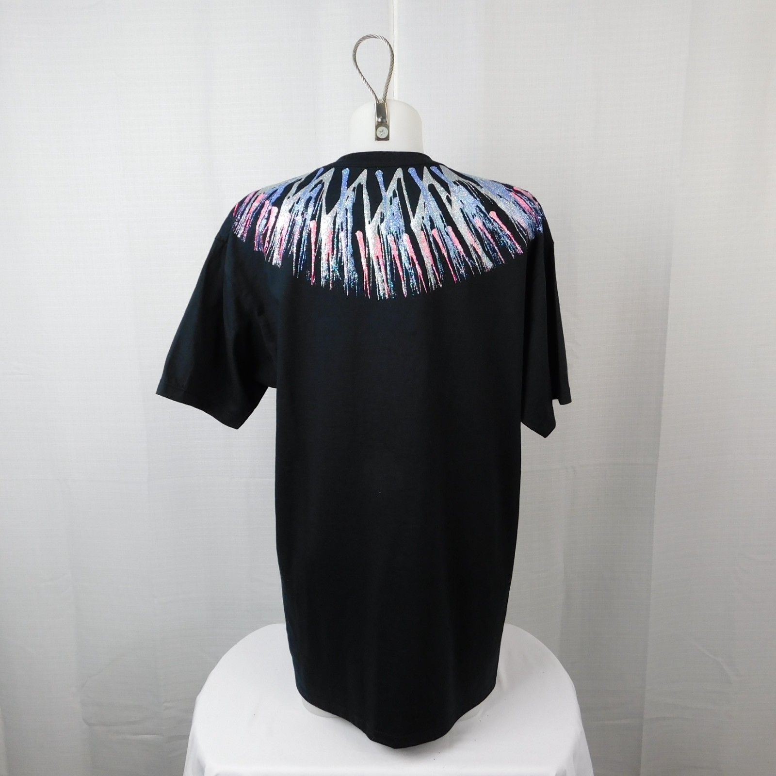 Vintage Metallic Glitter Puff Paint Abstract 90s T-Shirt Black Large #A161