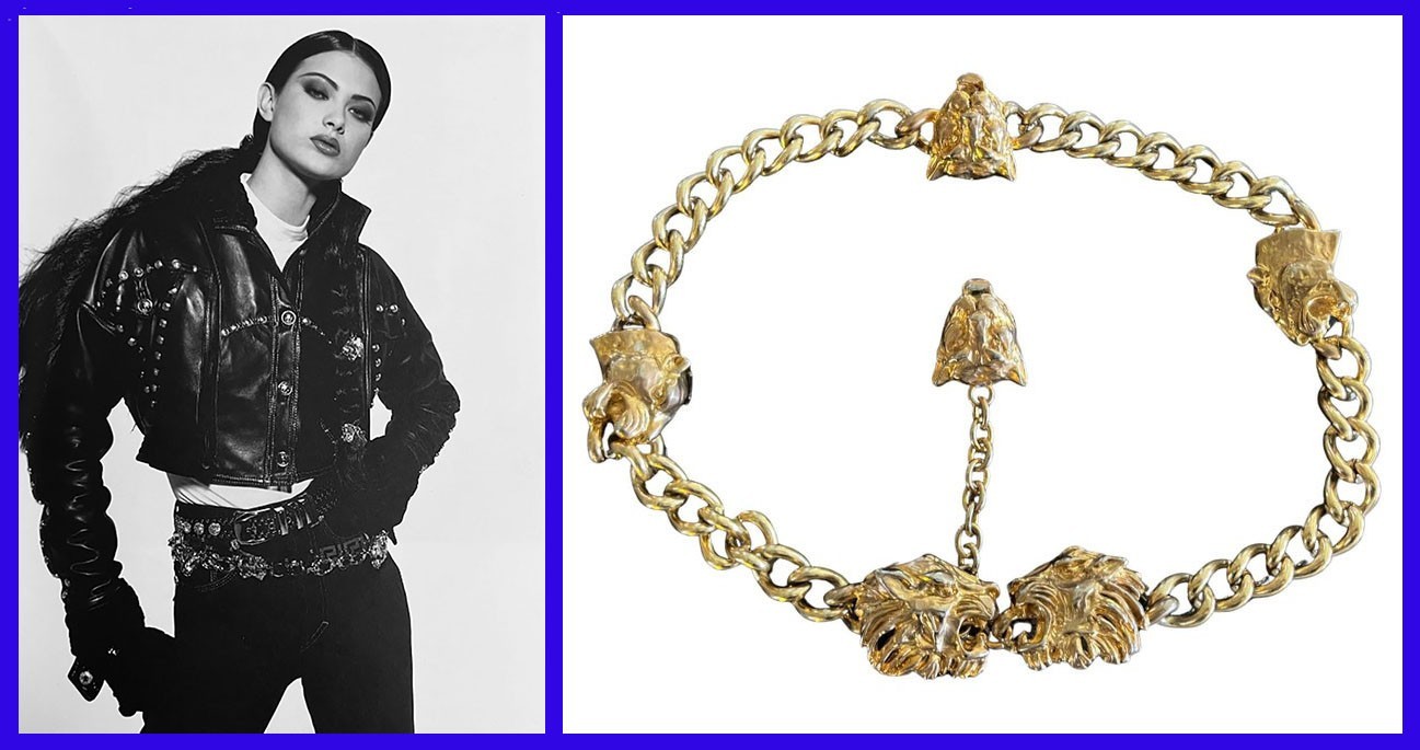 F/W 1992 Gianni Versace Gold Tone Metal Jaguar Motif Chain Belt*