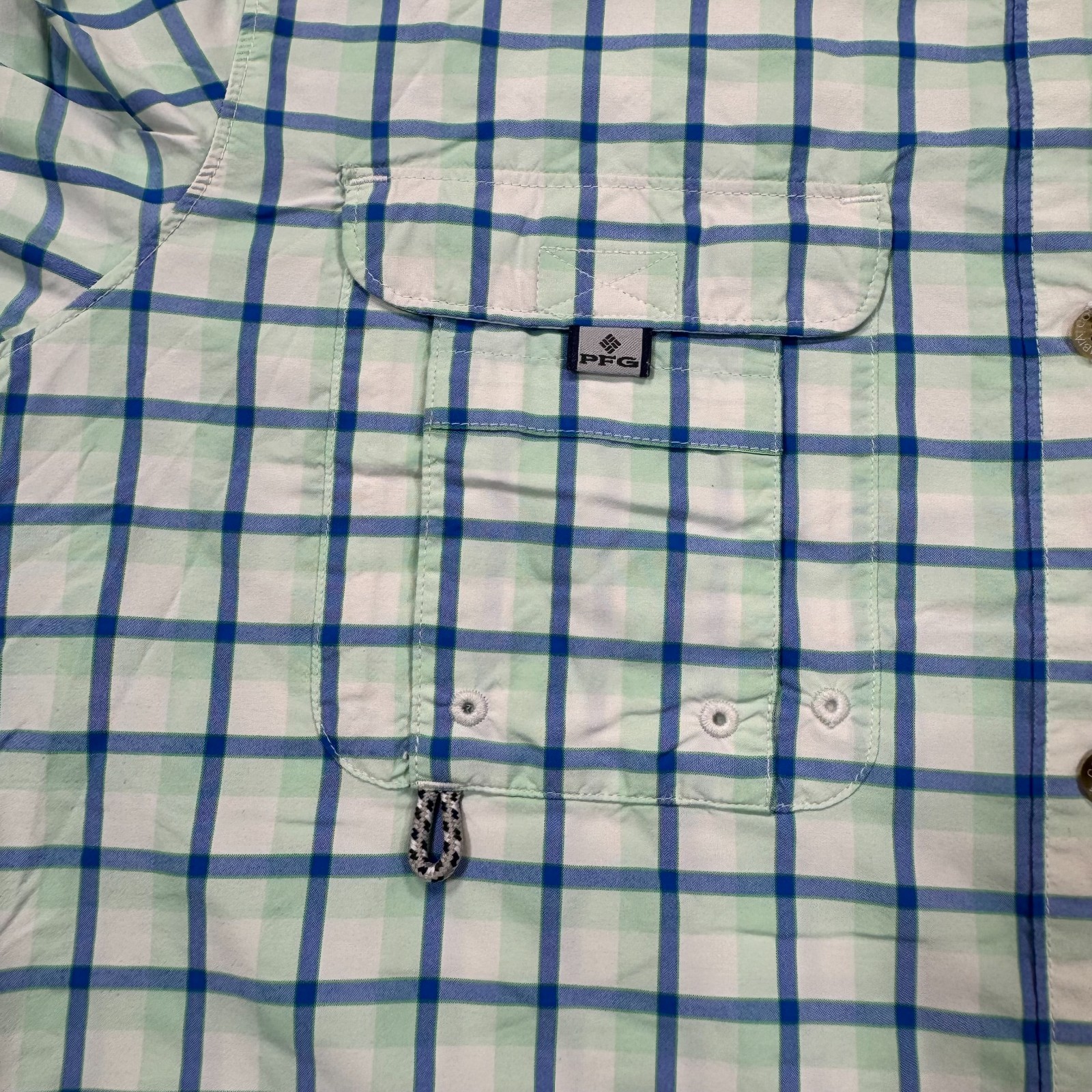 Columbia PFG Super Bahama Button-Down Shirt Women’s L Green Plaid Nylon Fishing