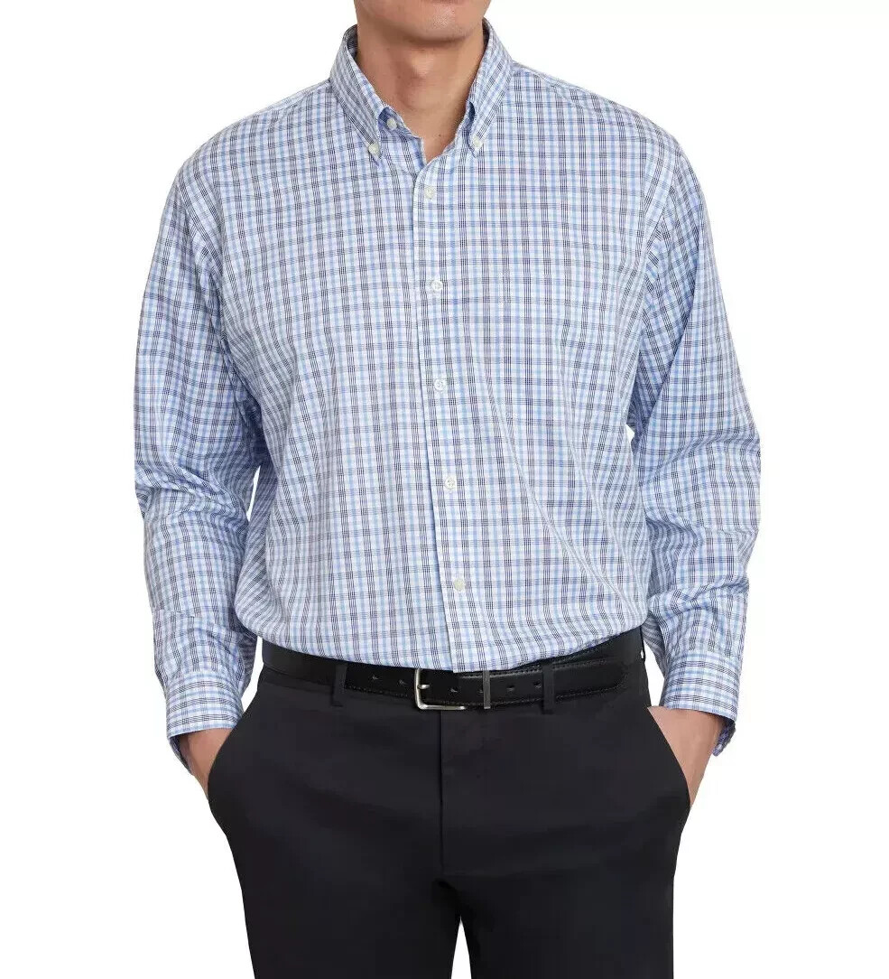 Kirkland Signature Men’s Traditional Fit Dress Shirt, Plaid , Blue, 16.5 x 32/33