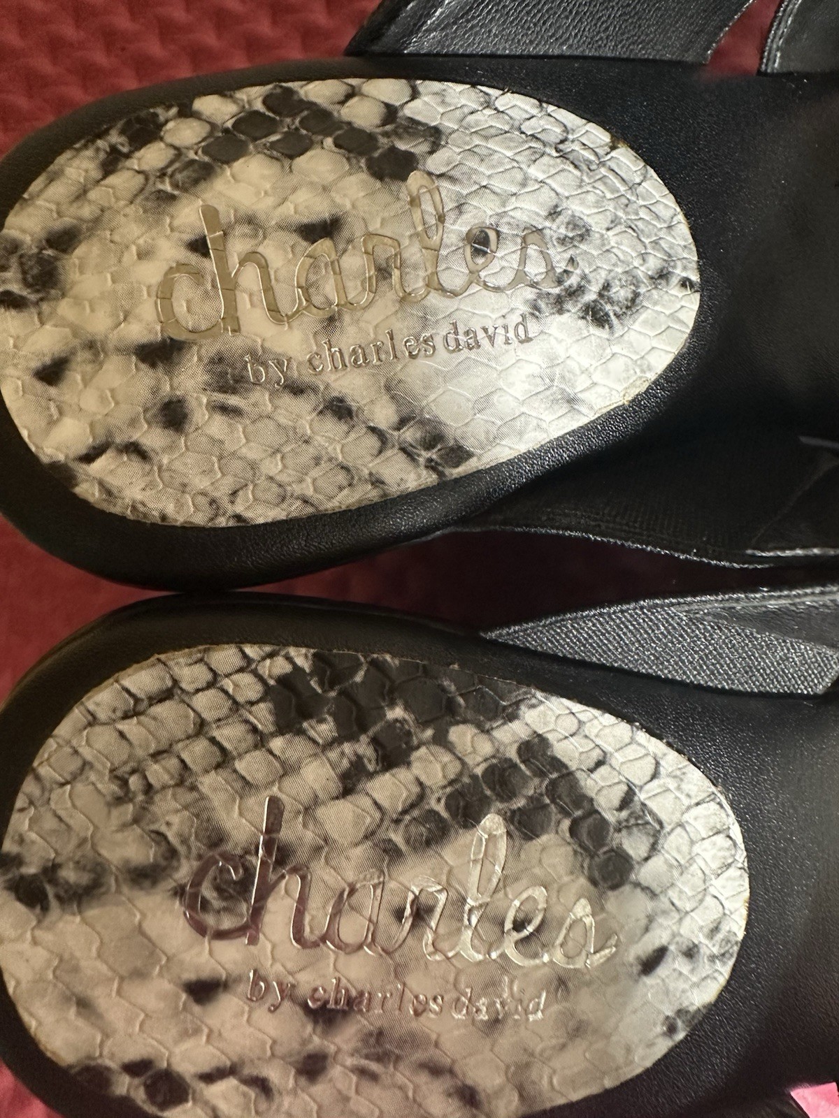 Charles by Charles David FEFE Black Snakeskin Wedge