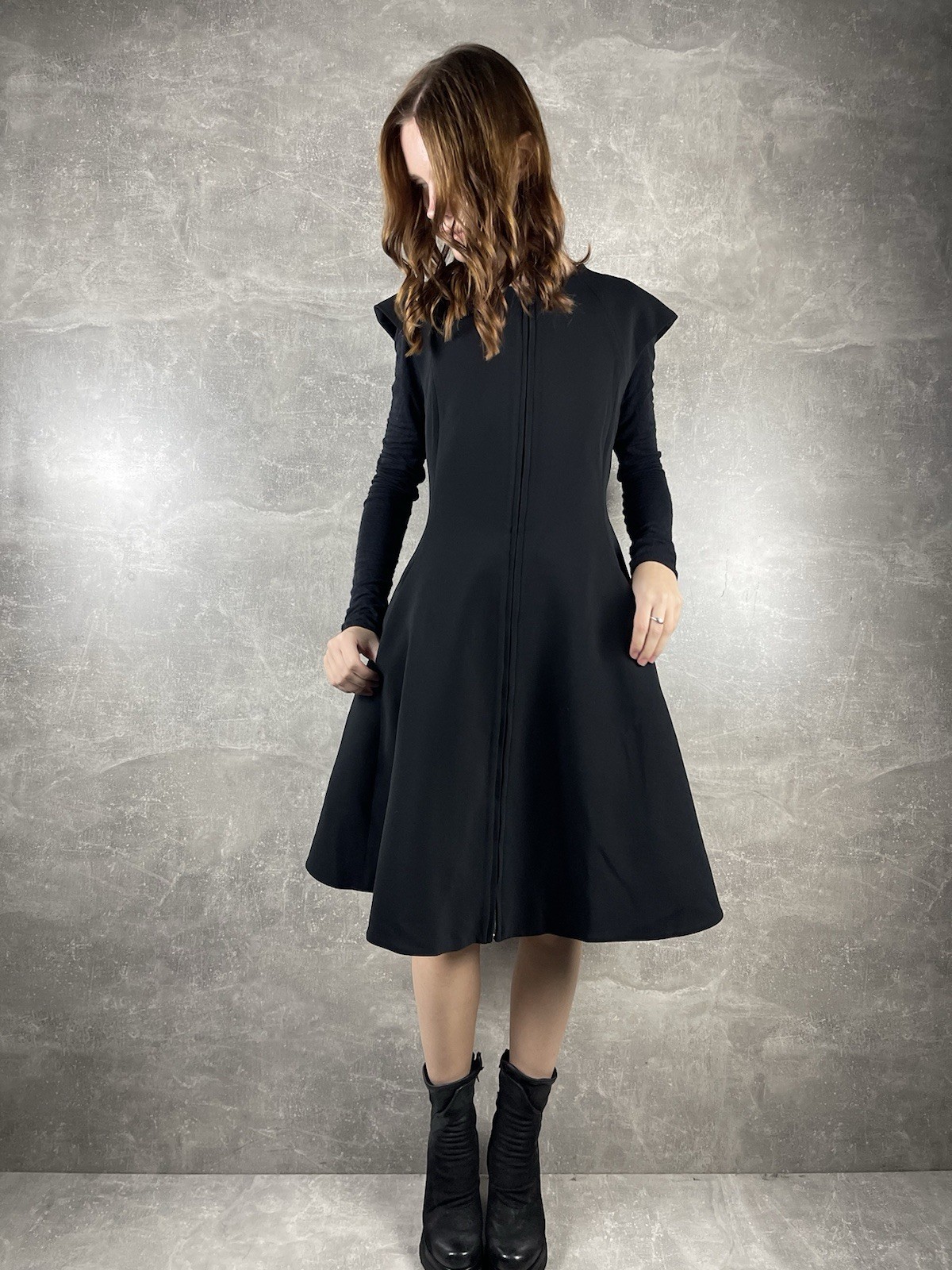 Gareth Pugh FW14 Archives Avant Grde Sculptural Zip Front Black Dress IT 44 ( L)