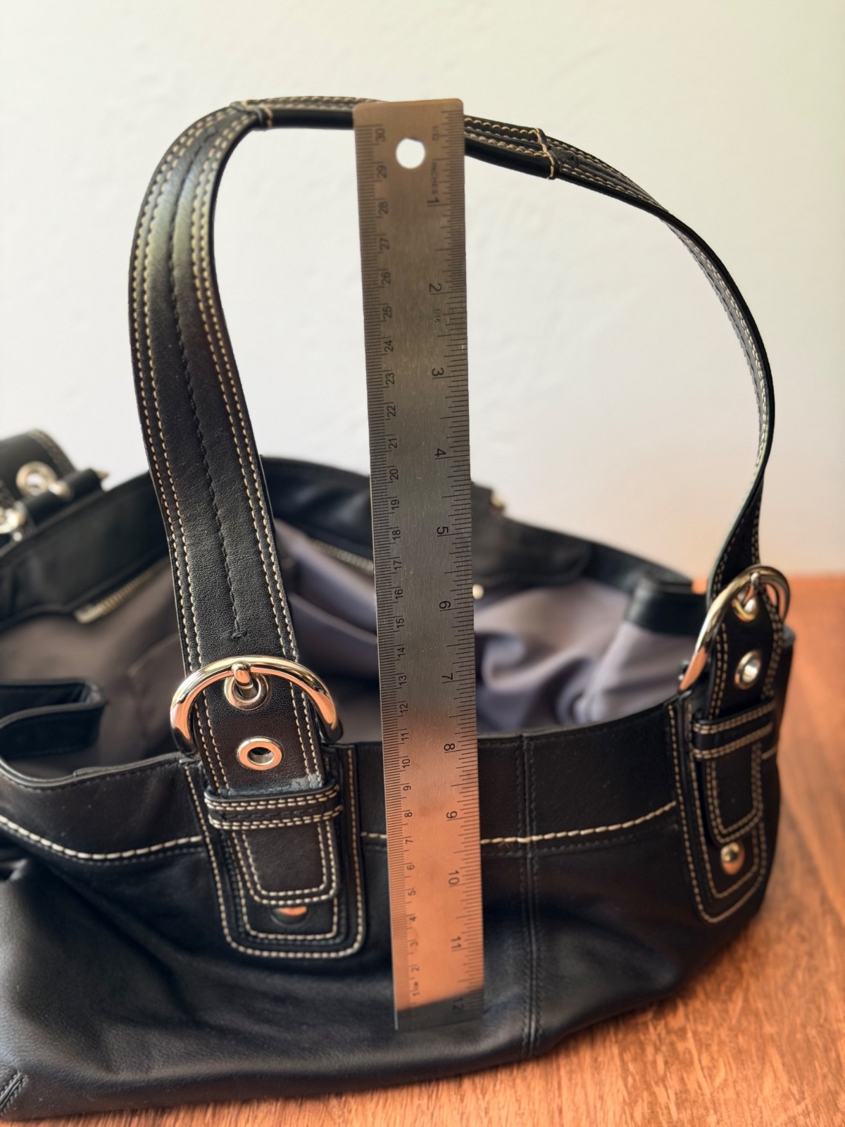 Coach F13732 Black Leather Hamptons Pleated Tote Shoulder Bag Purse Medium