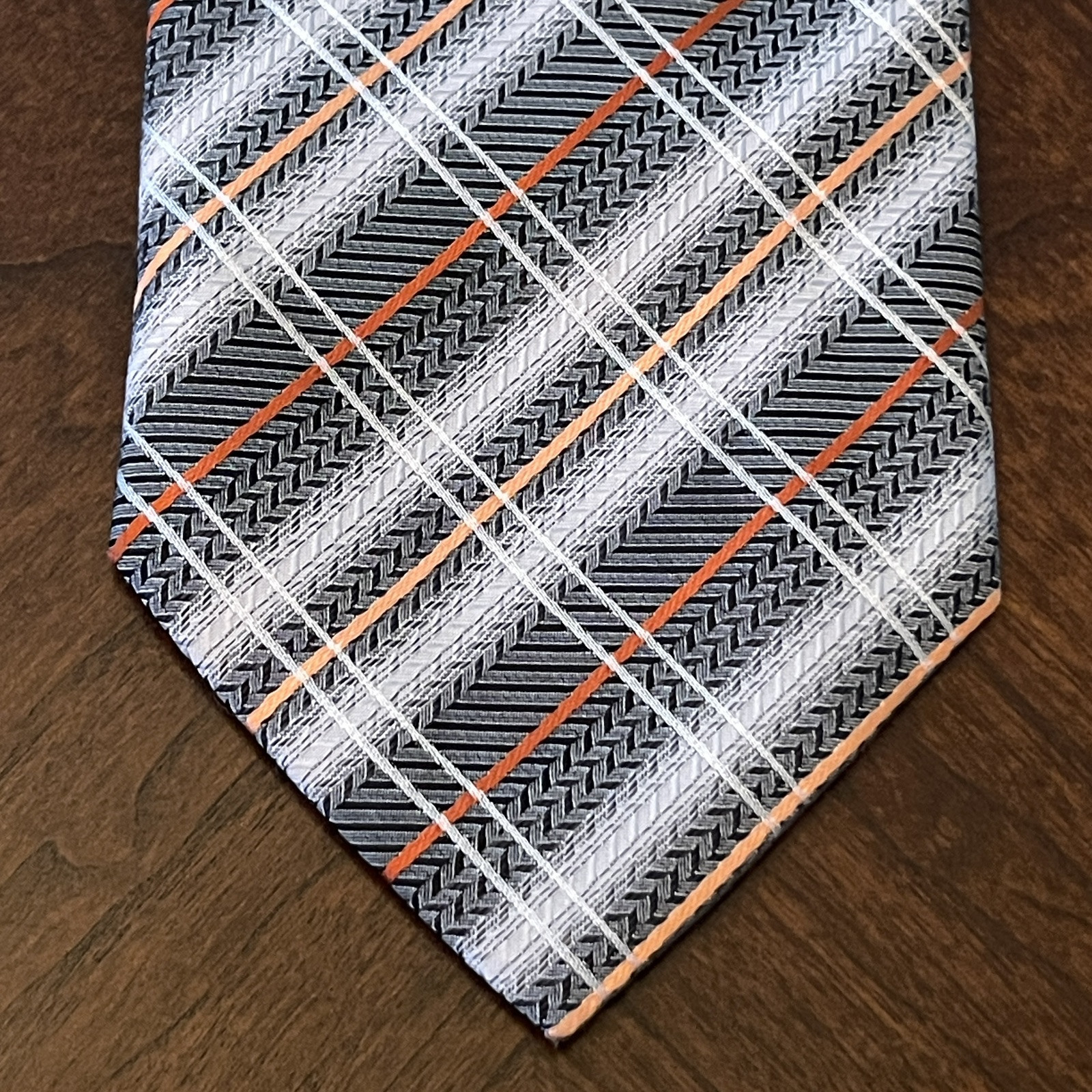Biaggini Gray Gold Orange 100% Polyester Men’s Neck Tie Men’s Neck Tie