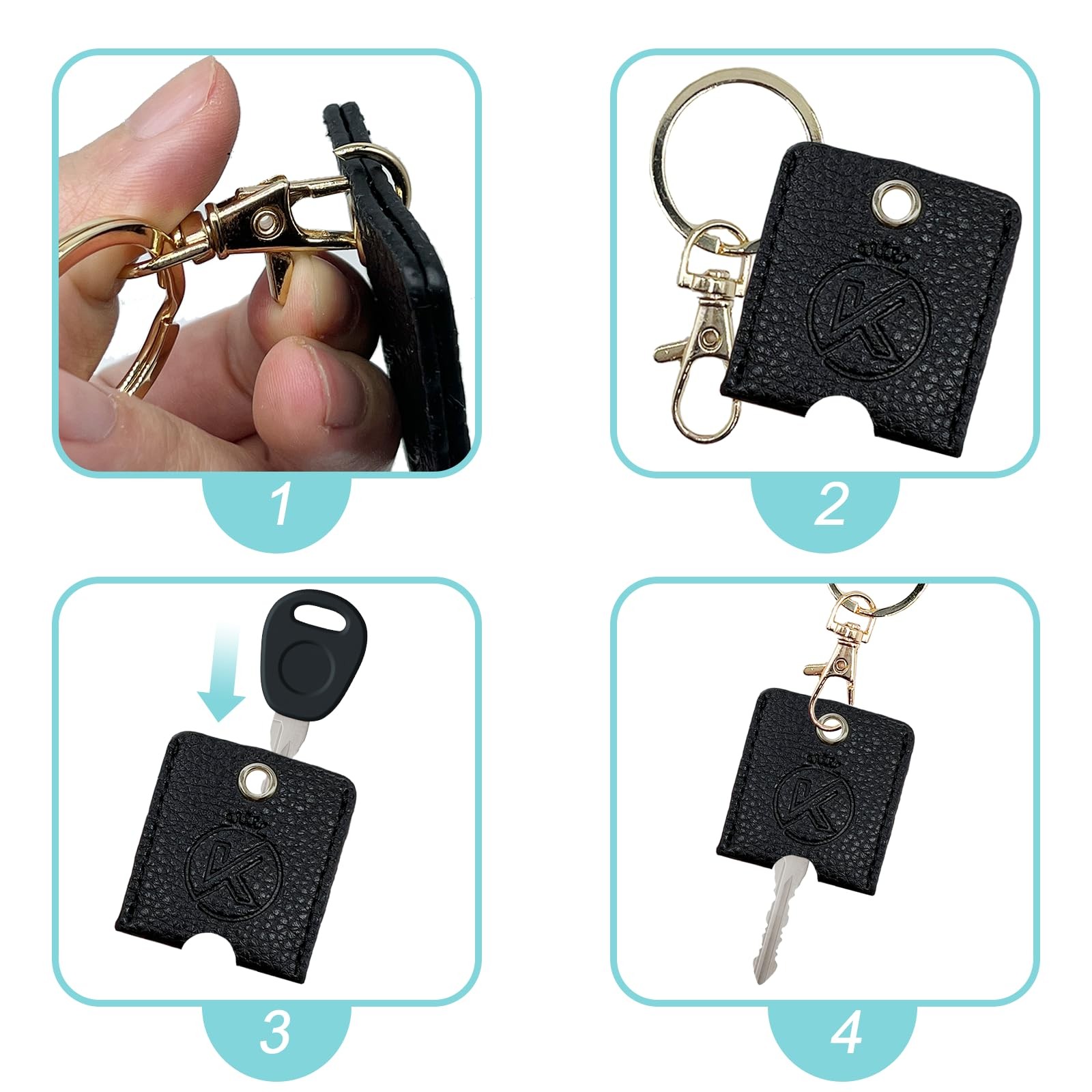KRSURERICHER Universal Leather Key Sleeve, Covers, 3pcs One Size, Black
