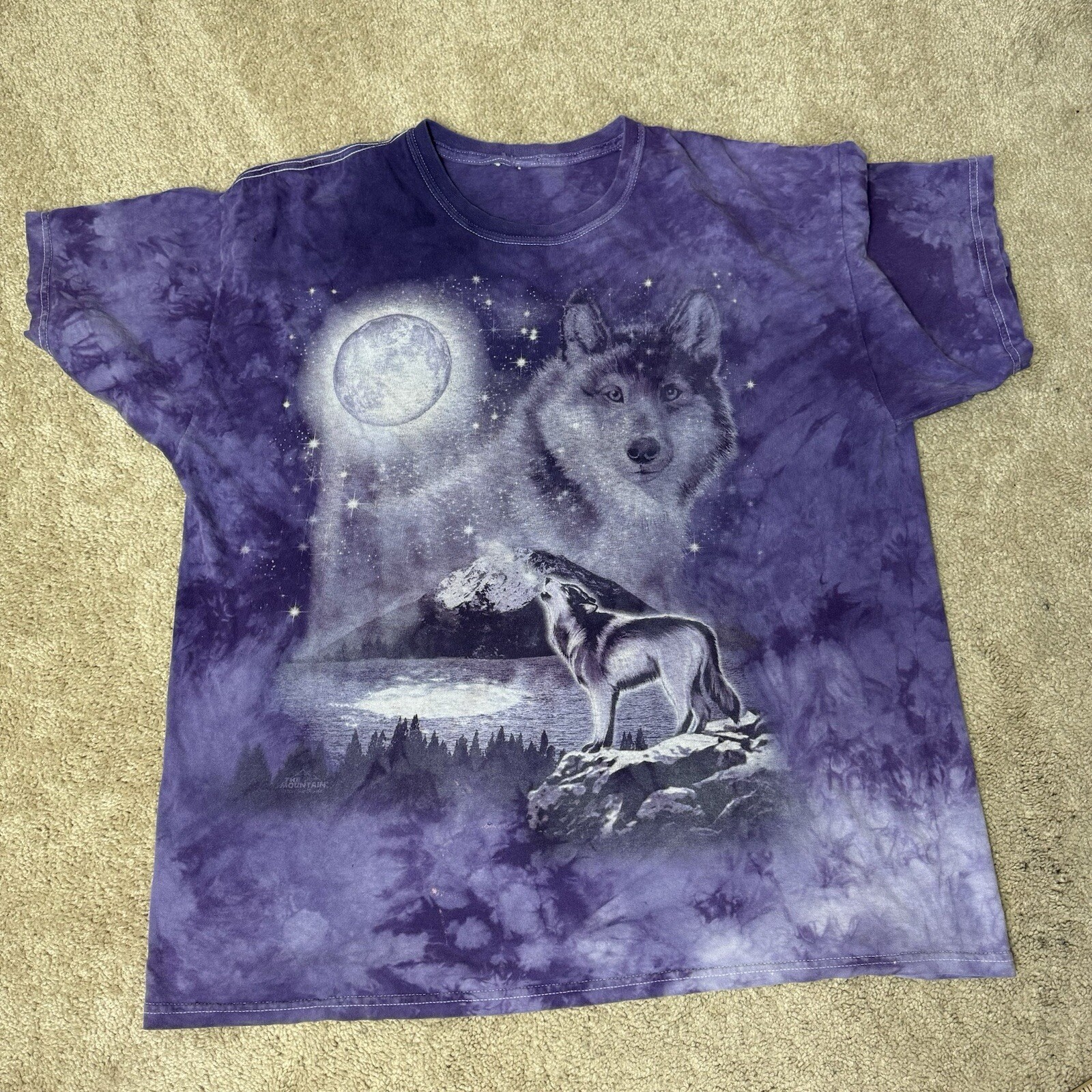Tie dyed Wolves The Mountain Purple Shirt Mens Size XXL 2XL