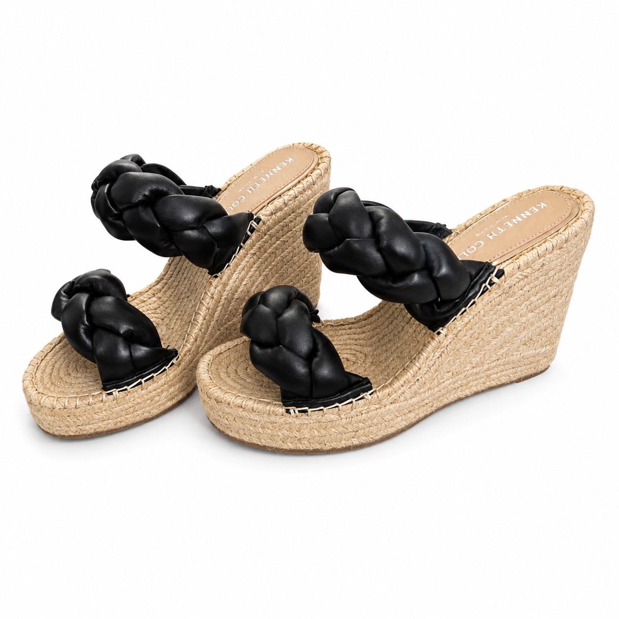 Kenneth Cole Olivia Braid Espadrille Wedge Sandals Black Women’s 6M