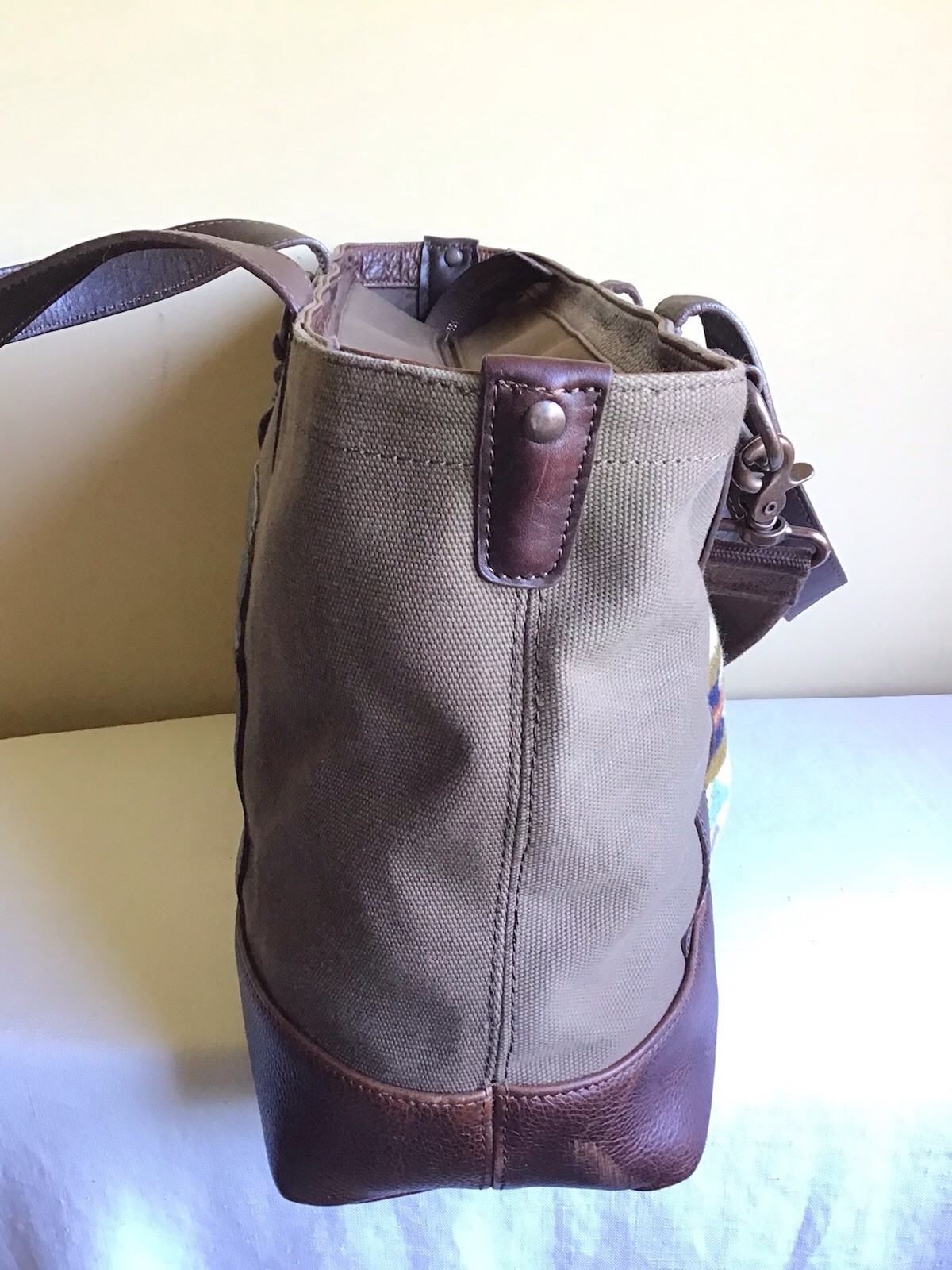 Pendleton Wyeth Trail Brown Western Aztec Canvas Leather Weekender Duffle Tote