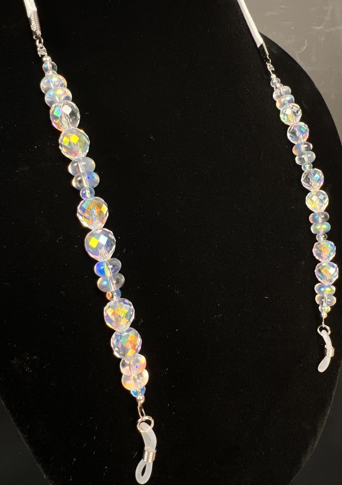 Handmade Eyeglass Chain: Crystal Glass Beads, Iridescent, Dazzling!